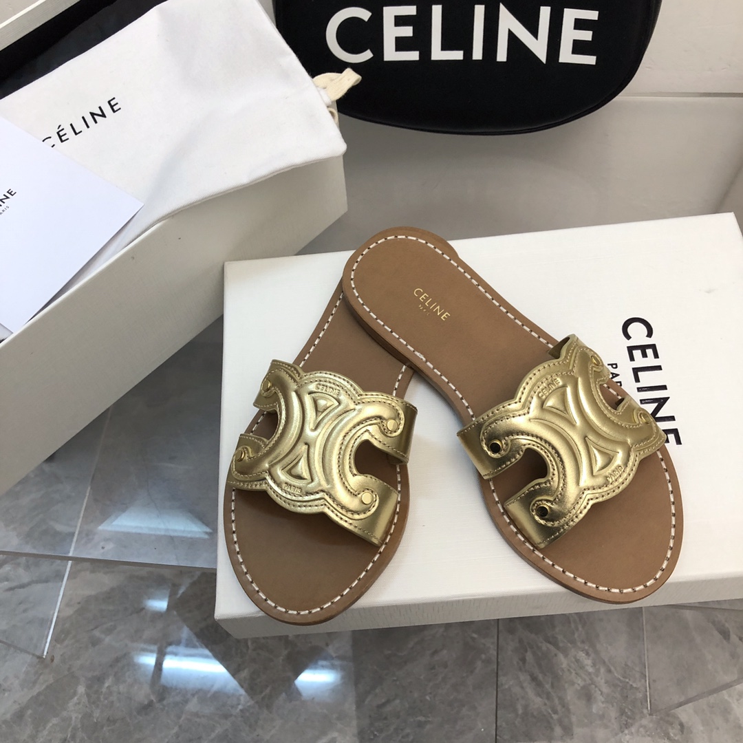 Celine Triomphe Mule In Metalized Calfskin - PerfectKickZ