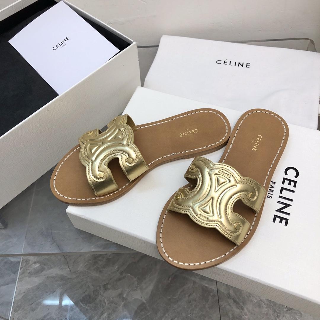 Celine Triomphe Mule In Metalized Calfskin - PerfectKickZ