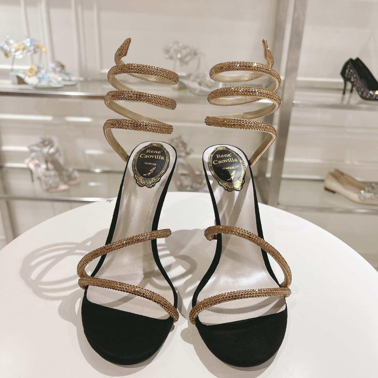 Rene Caovilla Margot Snake Black Jewel Sandal - PerfectKickZ
