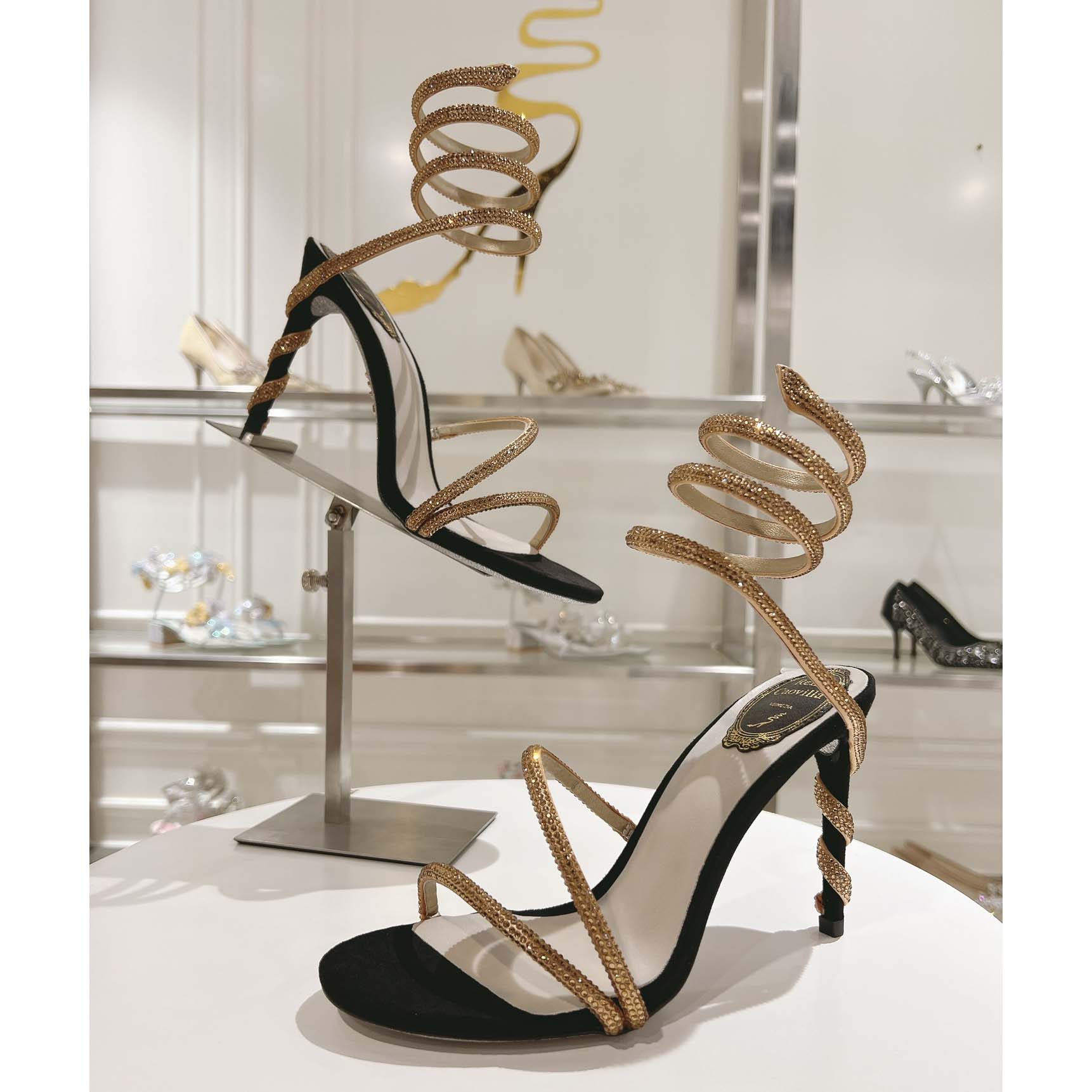 Rene Caovilla Margot Snake Black Jewel Sandal - PerfectKickZ