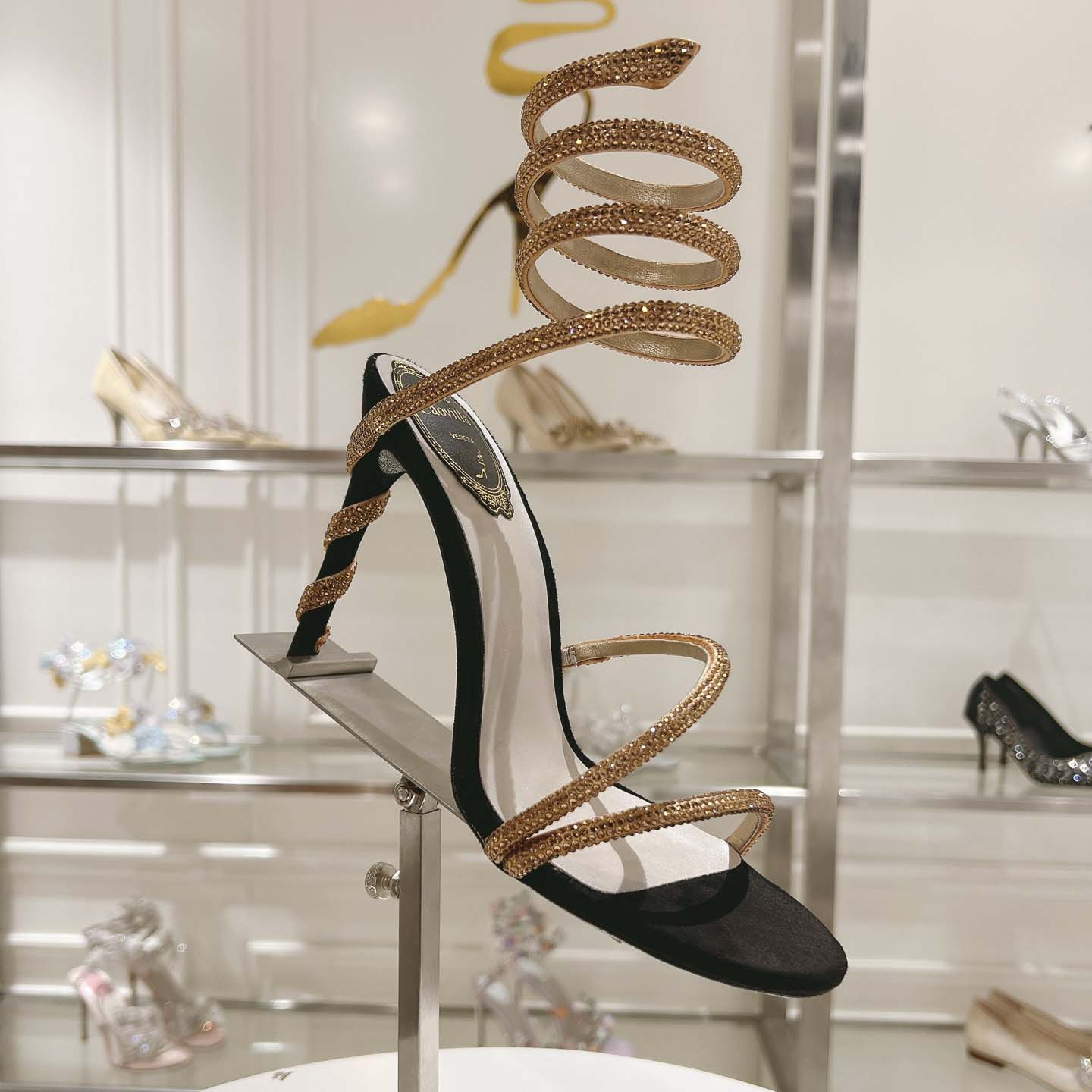 Rene Caovilla Margot Snake Black Jewel Sandal - PerfectKickZ