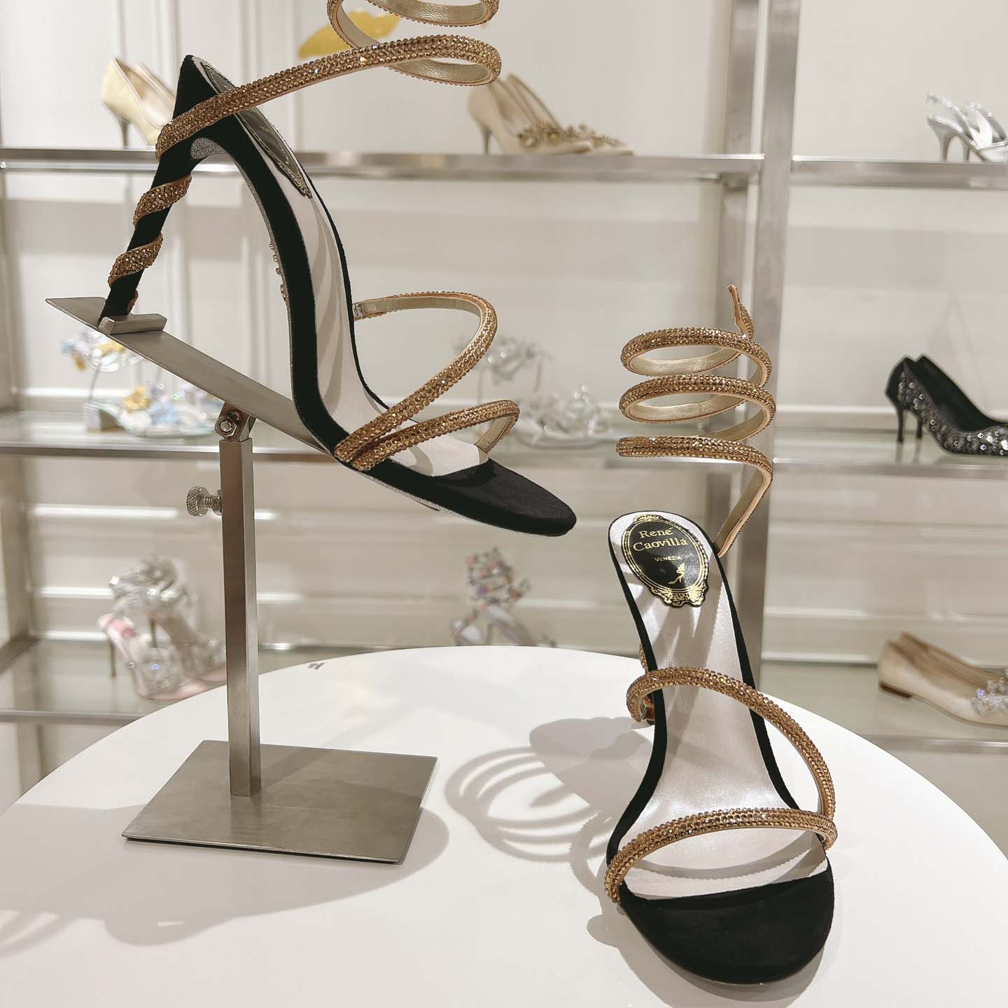 Rene Caovilla Margot Snake Black Jewel Sandal - PerfectKickZ