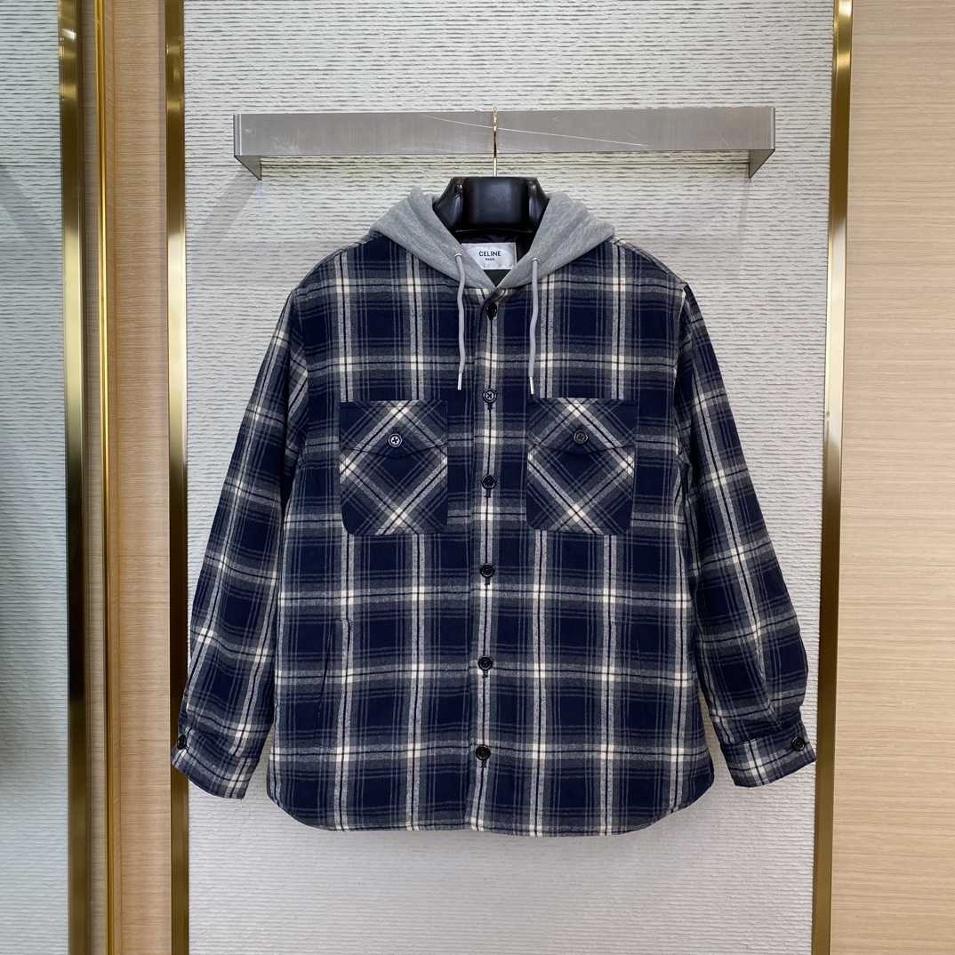 Celine Hooded Overshirt In Checked Cotton - PerfectKickZ