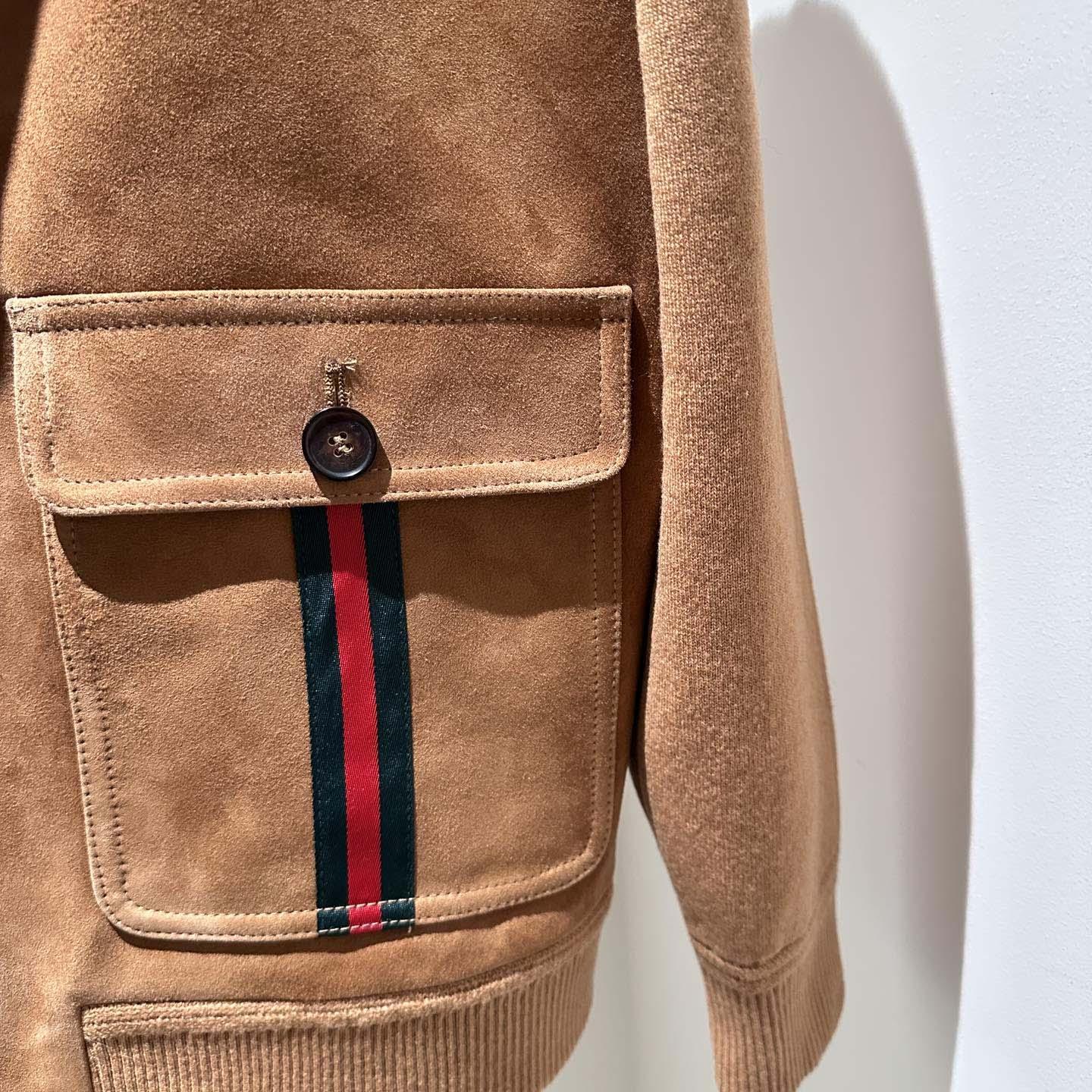 Gucci Suede Bomber Jacket With Web - 