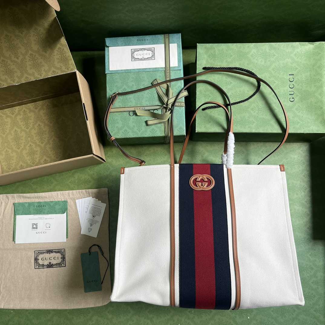 Gucci Interlocking G Large Canvas Tote Bag   44-35-22.5cm - PerfectKickZ
