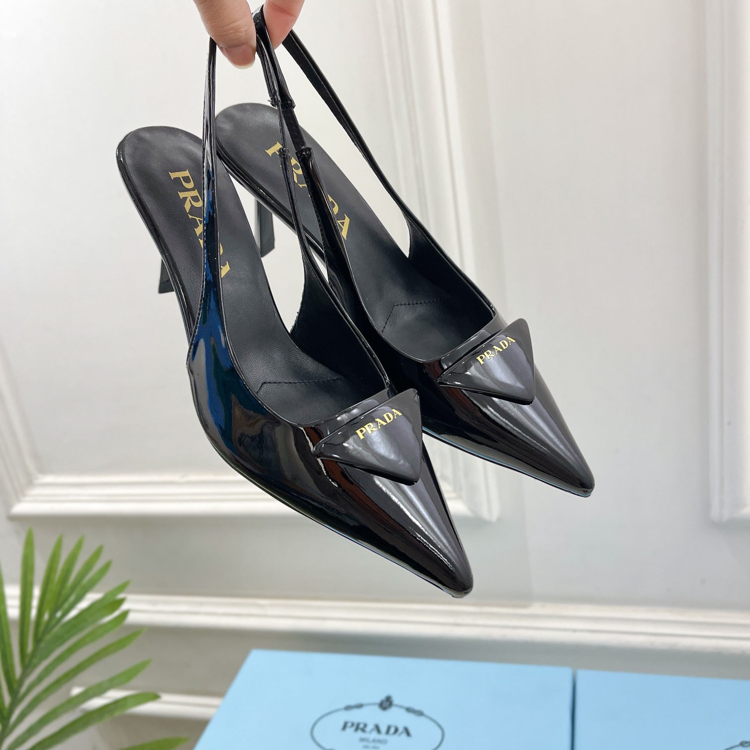 Prada 75m Patent Leather Slingback Pumps - PerfectKickZ