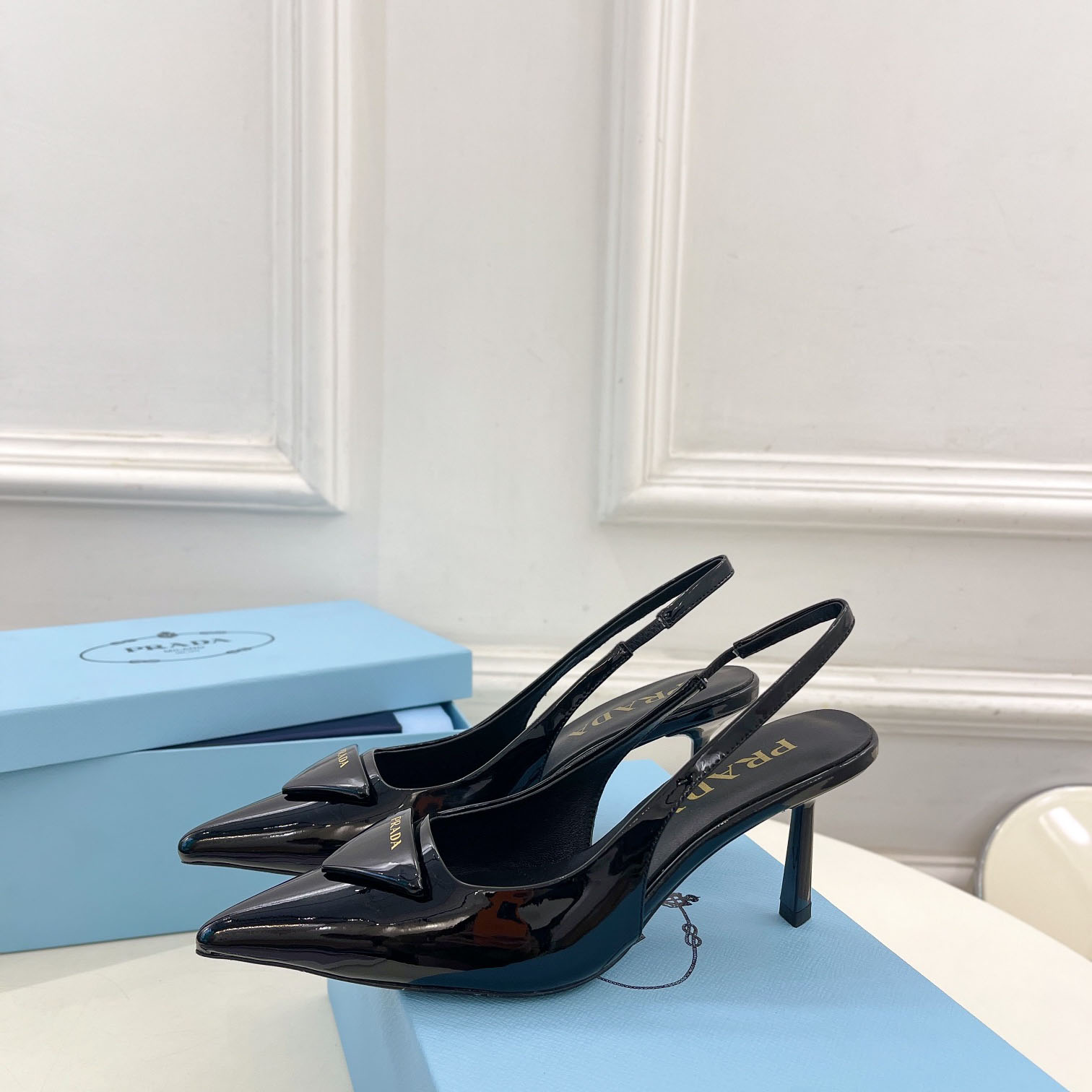 Prada 75m Patent Leather Slingback Pumps - PerfectKickZ