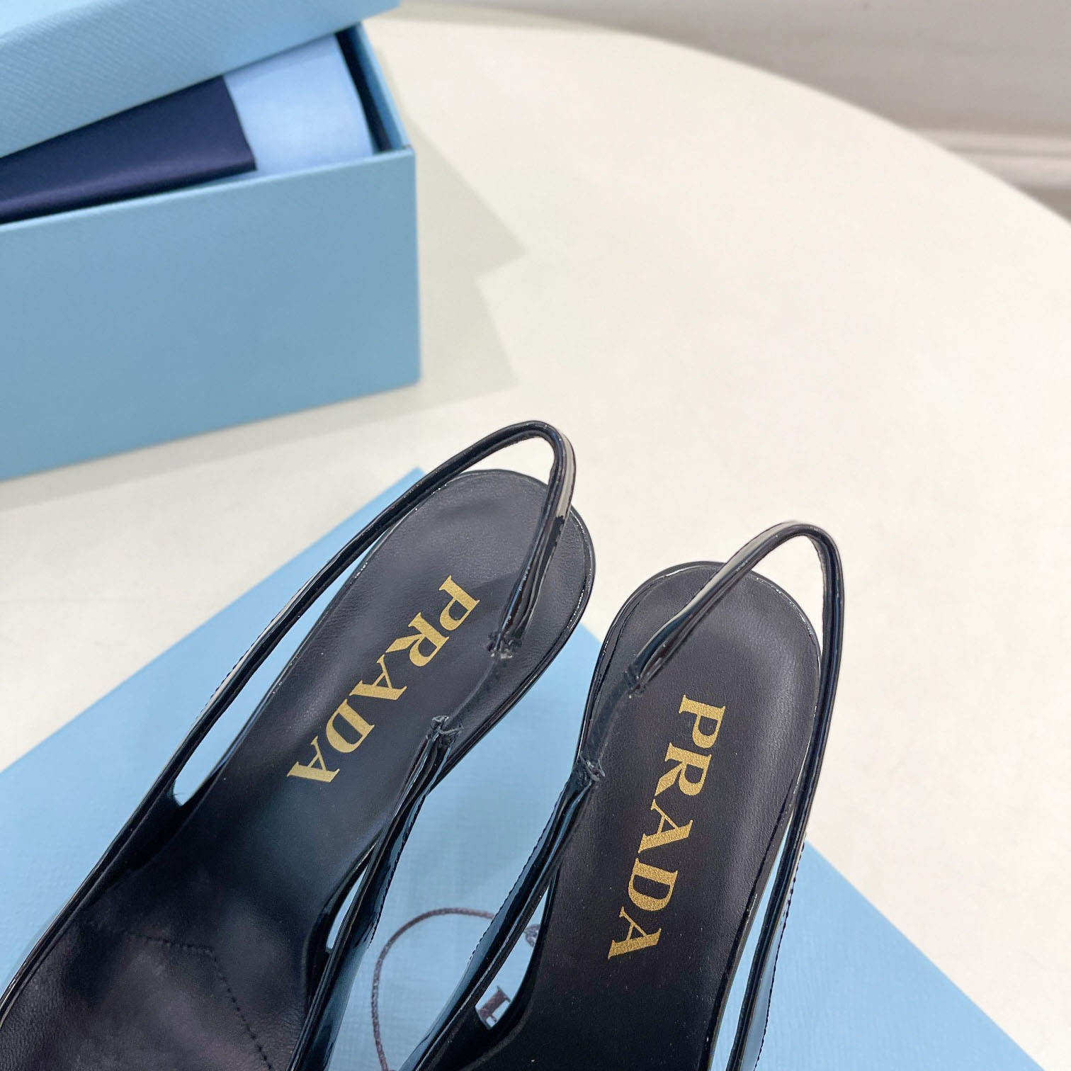 Prada 75m Patent Leather Slingback Pumps - PerfectKickZ