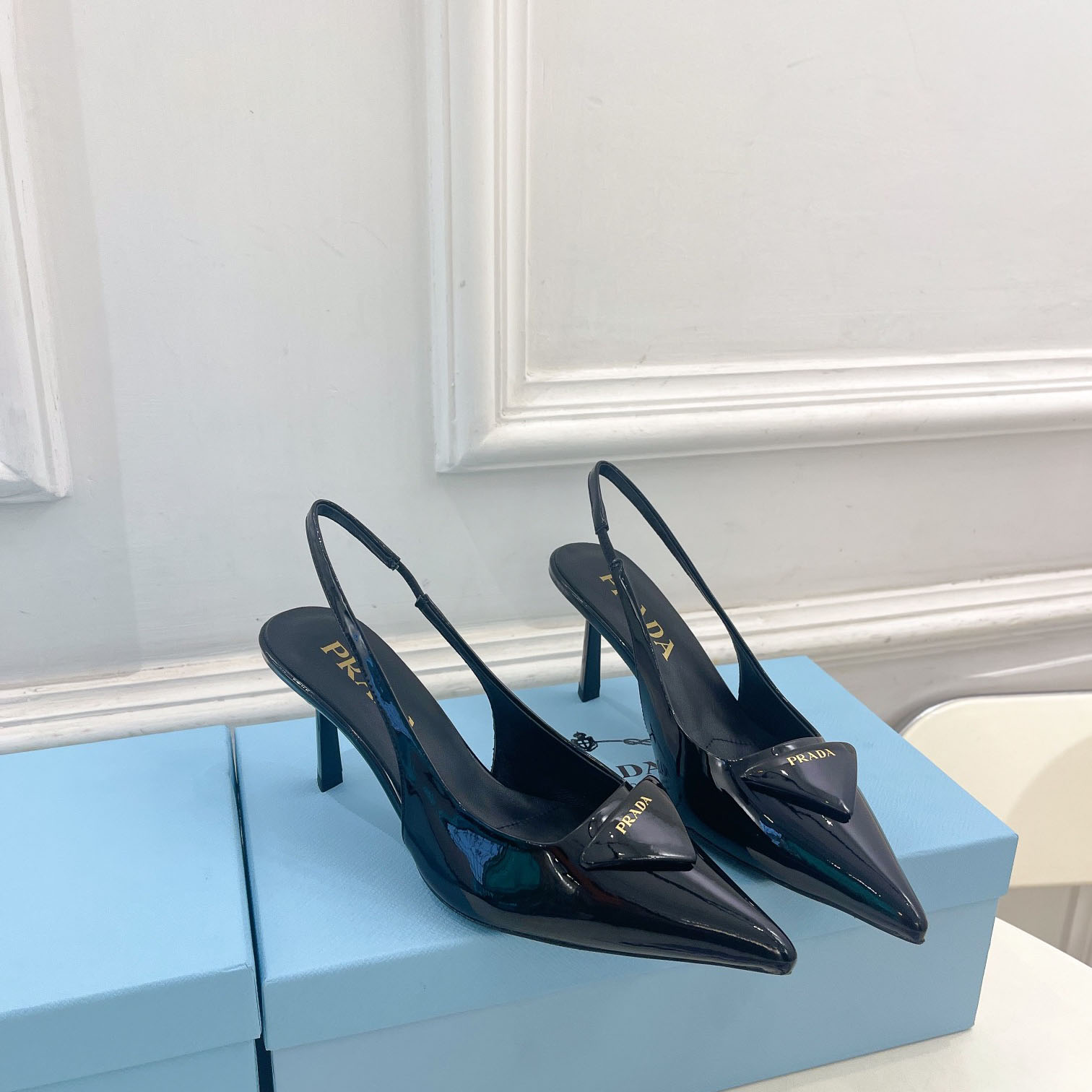 Prada 75m Patent Leather Slingback Pumps - PerfectKickZ