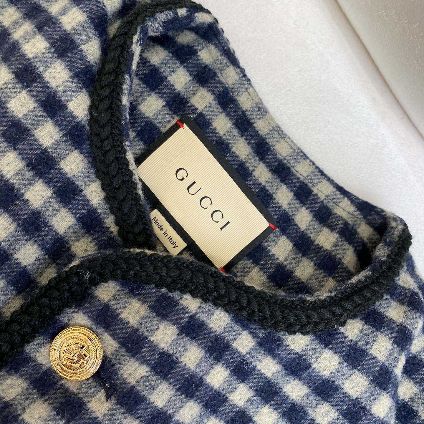 Gucci Wool Gingham Jacket With Interlocking G  - PerfectKickZ