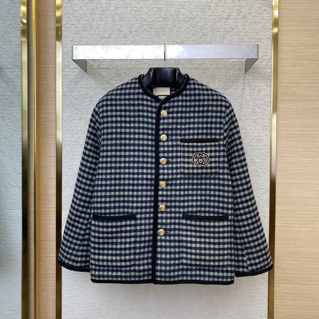 Gucci Wool Gingham Jacket With Interlocking G  - PerfectKickZ