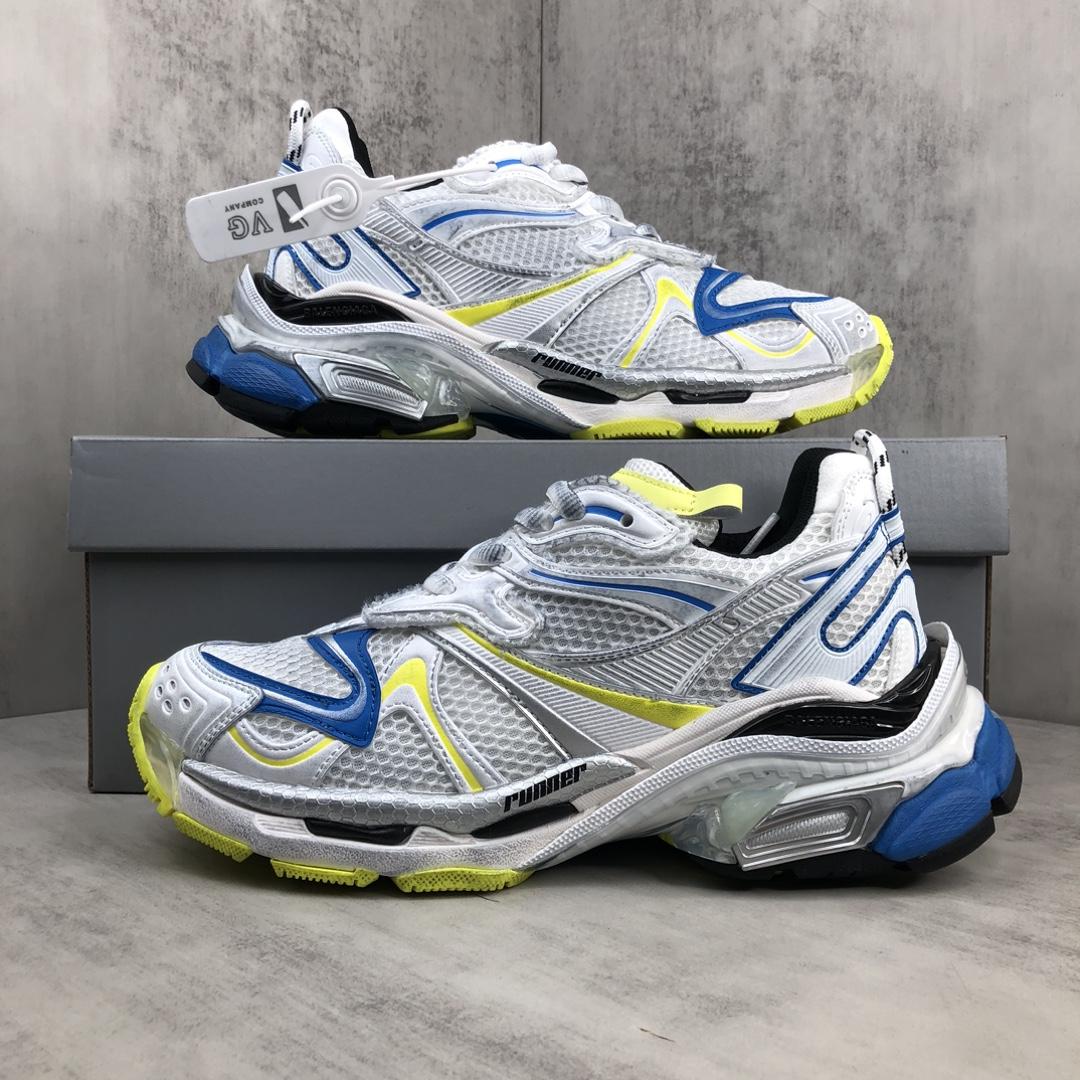 Balenciaga Runner 2.0 Sneaker In White, Yellow And Blue Mesh And Polyurethane - 
