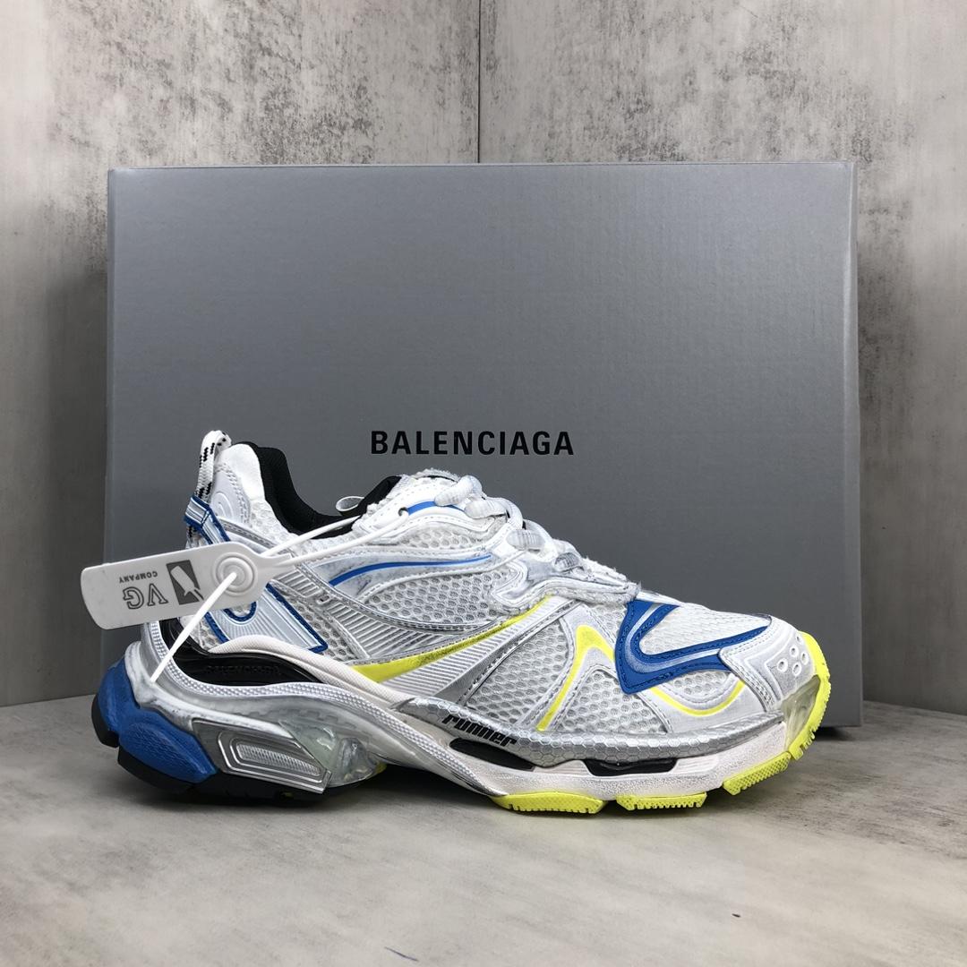 Balenciaga Runner 2.0 Sneaker In White, Yellow And Blue Mesh And Polyurethane - PerfectKickZ