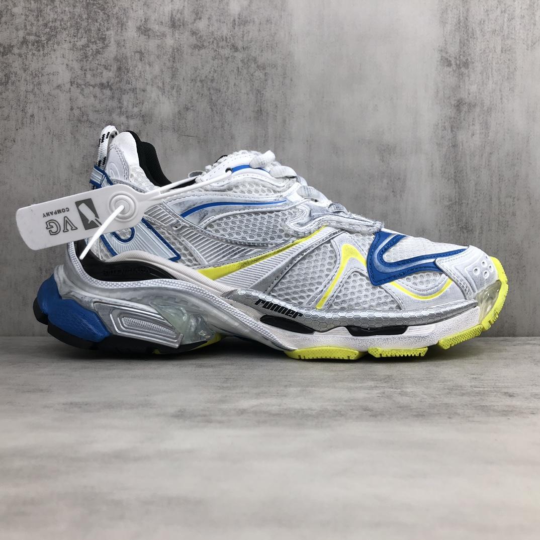Balenciaga Runner 2.0 Sneaker In White, Yellow And Blue Mesh And Polyurethane - PerfectKickZ