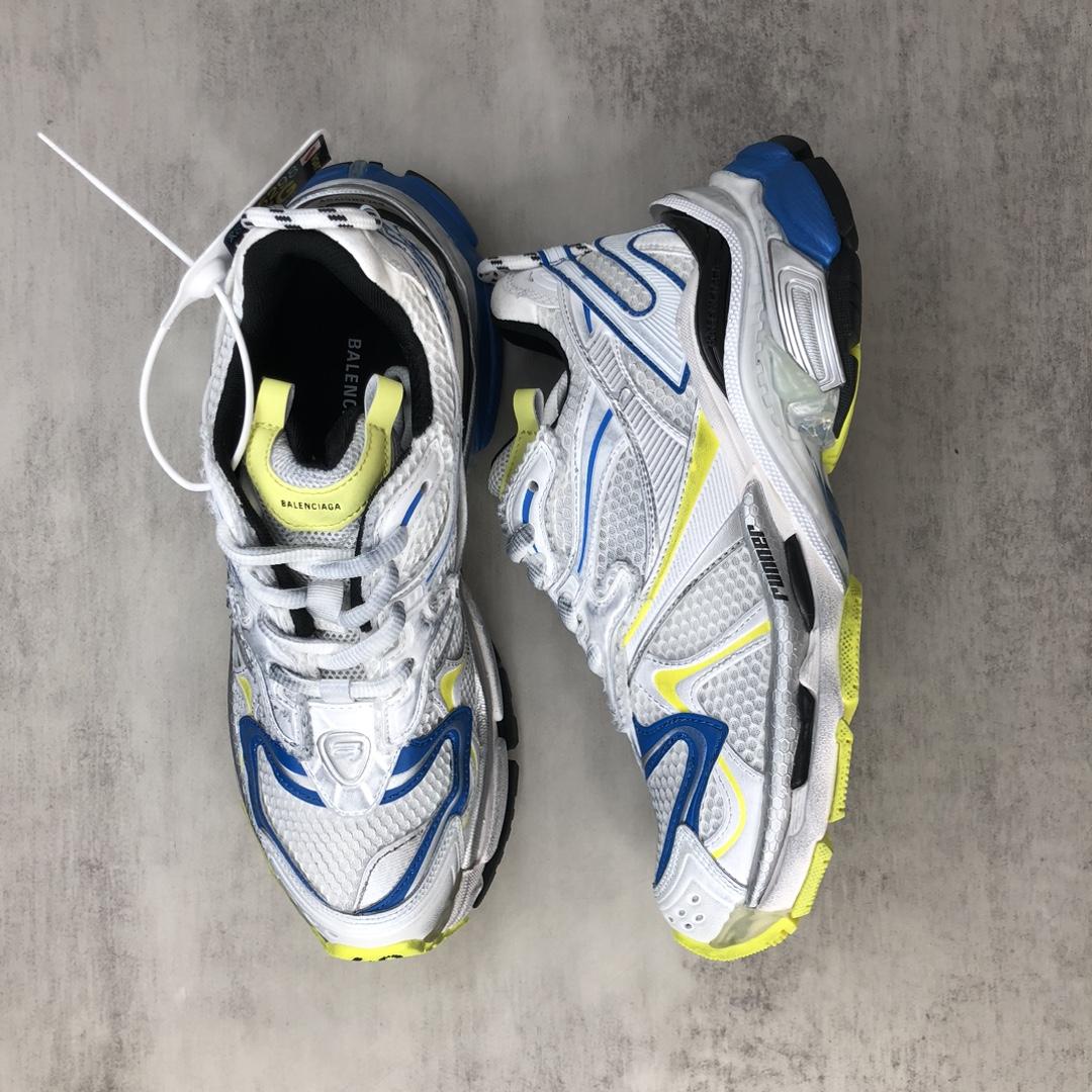 Balenciaga Runner 2.0 Sneaker In White, Yellow And Blue Mesh And Polyurethane - PerfectKickZ