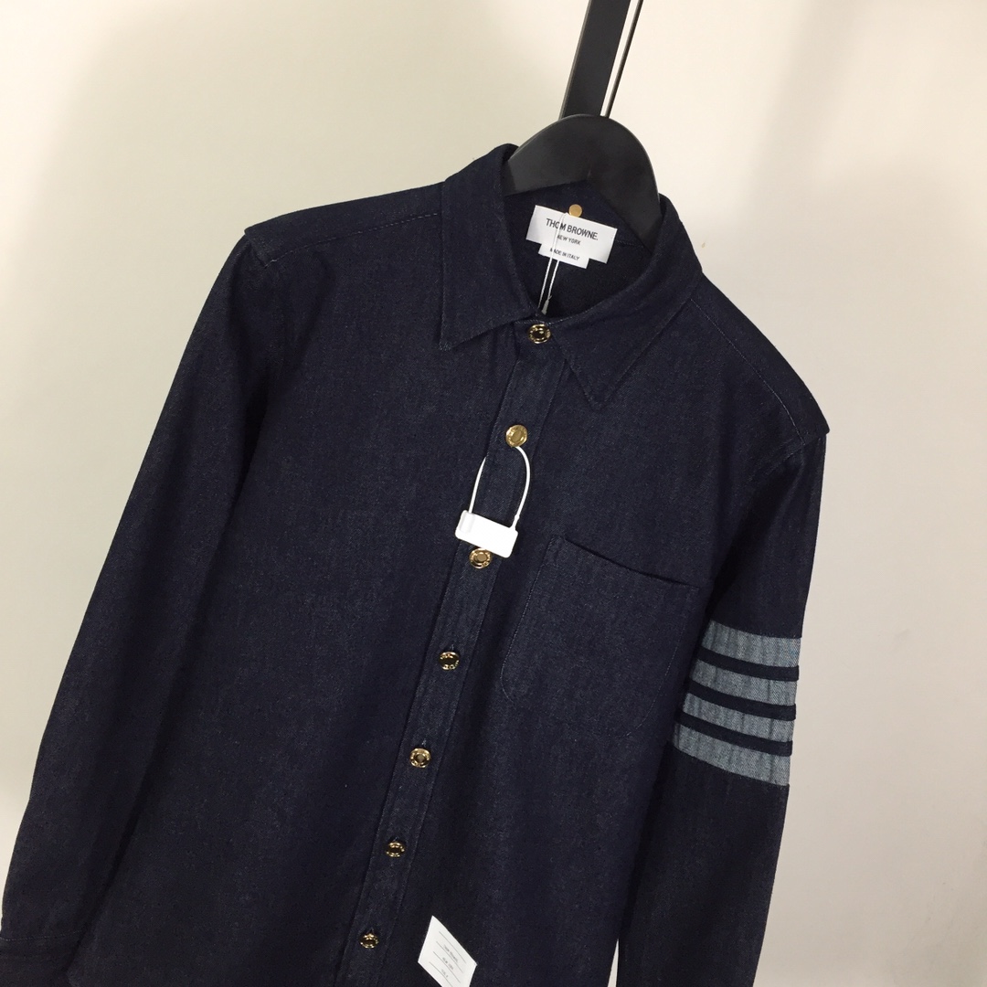 Thom Browne 4-Bar Denim Button-Up Shirt - PerfectKickZ
