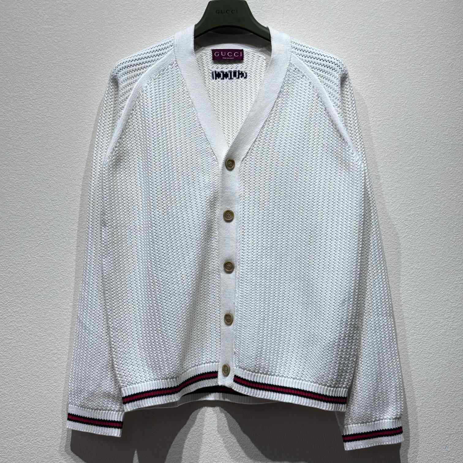 Gucci Ajour Cotton Knit Cardigan With Web - PerfectKickZ