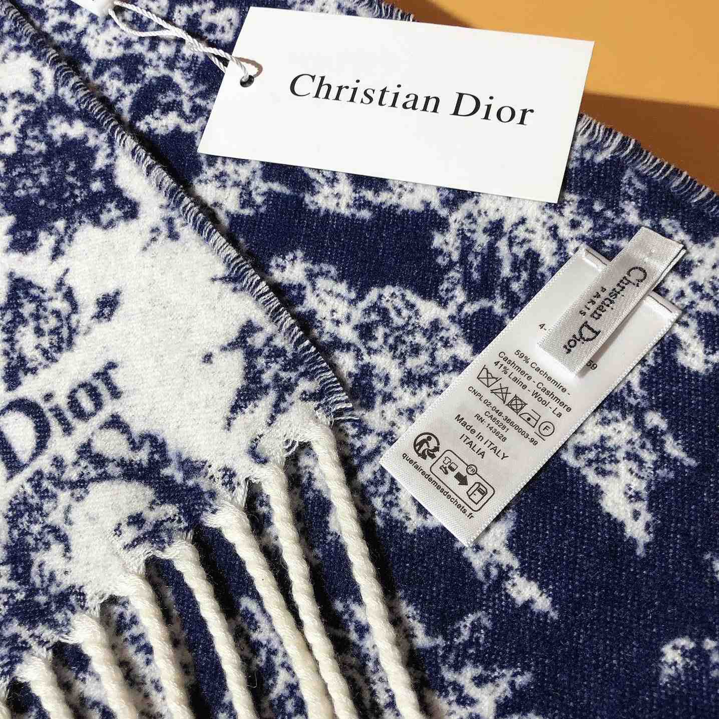 Dior Chardons Scarf Navy Blue Cashmere And Wool - PerfectKickZ
