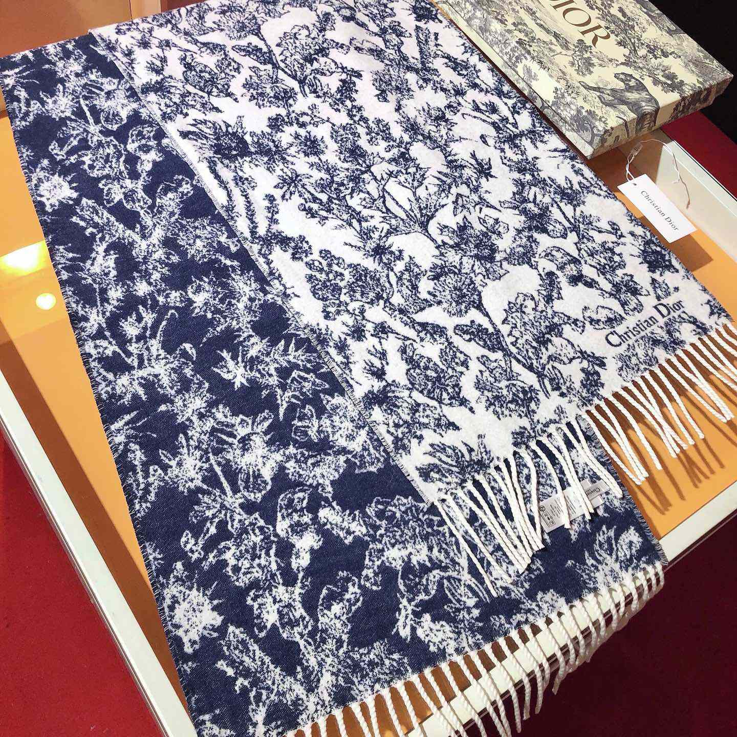 Dior Chardons Scarf Navy Blue Cashmere And Wool - PerfectKickZ