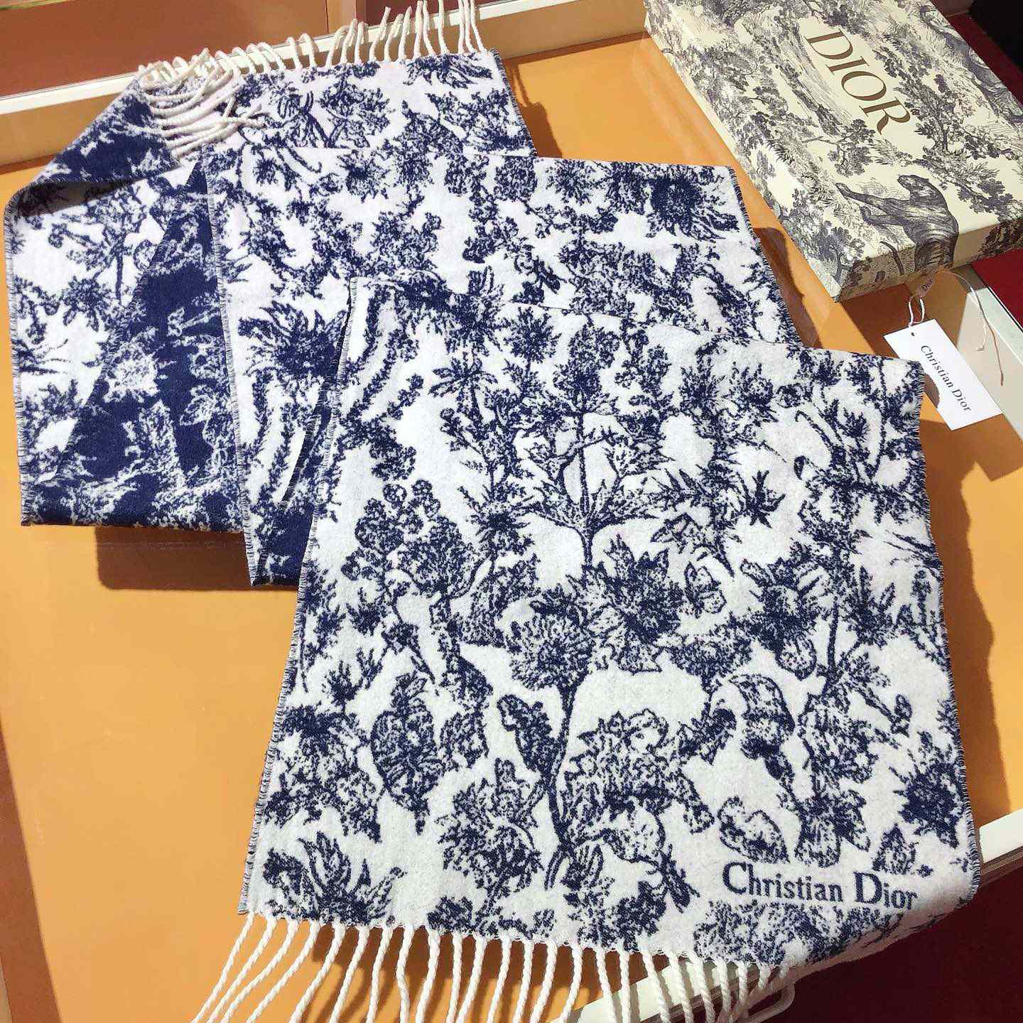 Dior Chardons Scarf Navy Blue Cashmere And Wool - PerfectKickZ