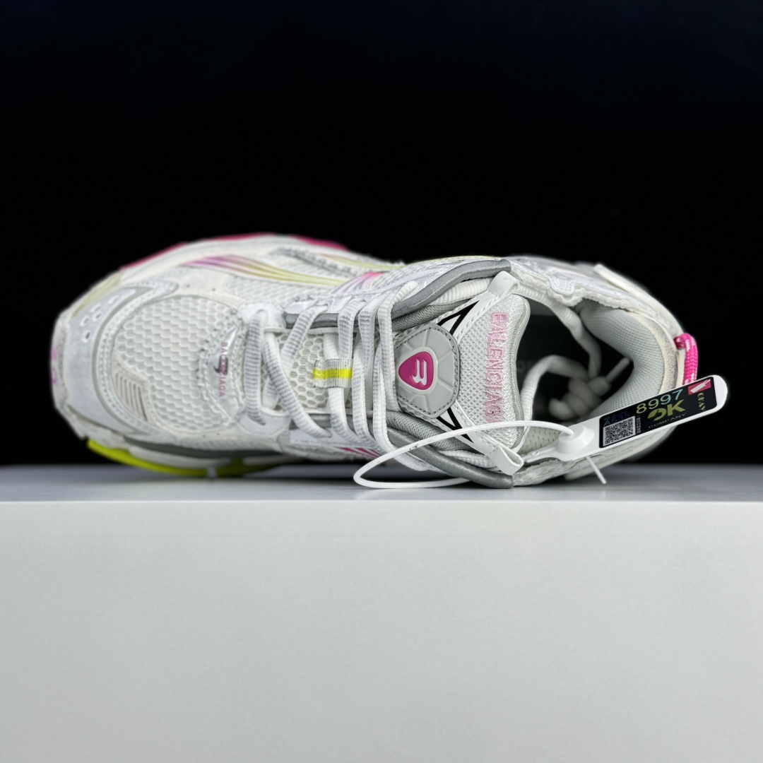 Balenciaga Runner Gradient Sneaker In White, Pink, Grey And Neon Yellow Mesh - PerfectKickZ
