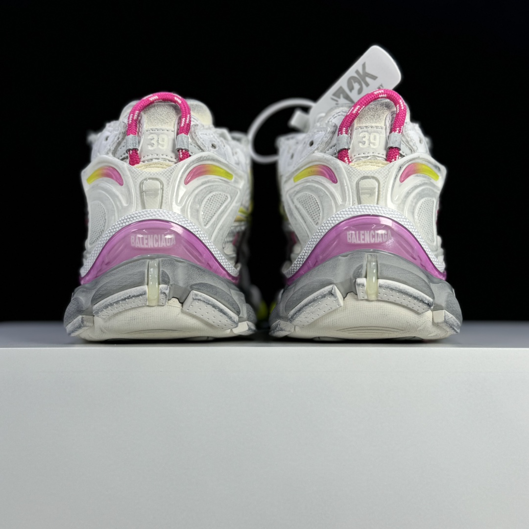 Balenciaga Runner Gradient Sneaker In White, Pink, Grey And Neon Yellow Mesh - PerfectKickZ