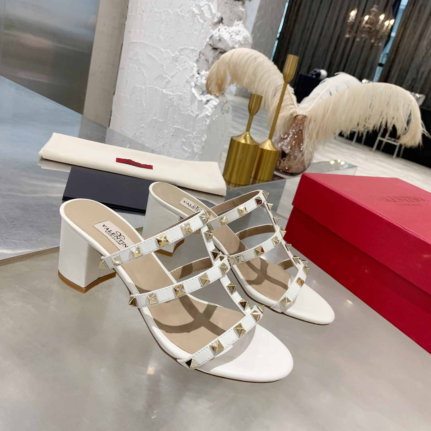 Valenti Rockstud Calfskin Leather Slide Sandal  - PerfectKickZ