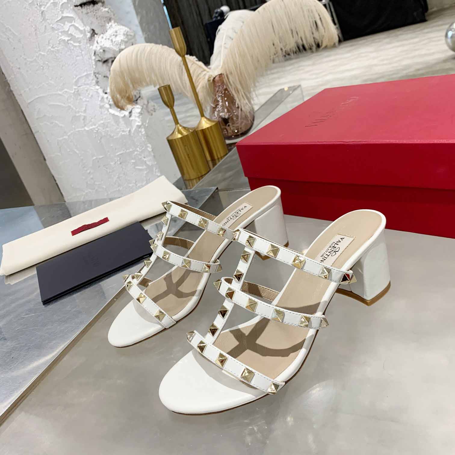 Valenti Rockstud Calfskin Leather Slide Sandal  - PerfectKickZ