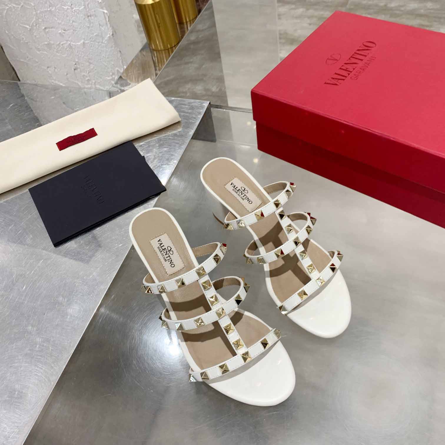 Valenti Rockstud Calfskin Leather Slide Sandal  - PerfectKickZ