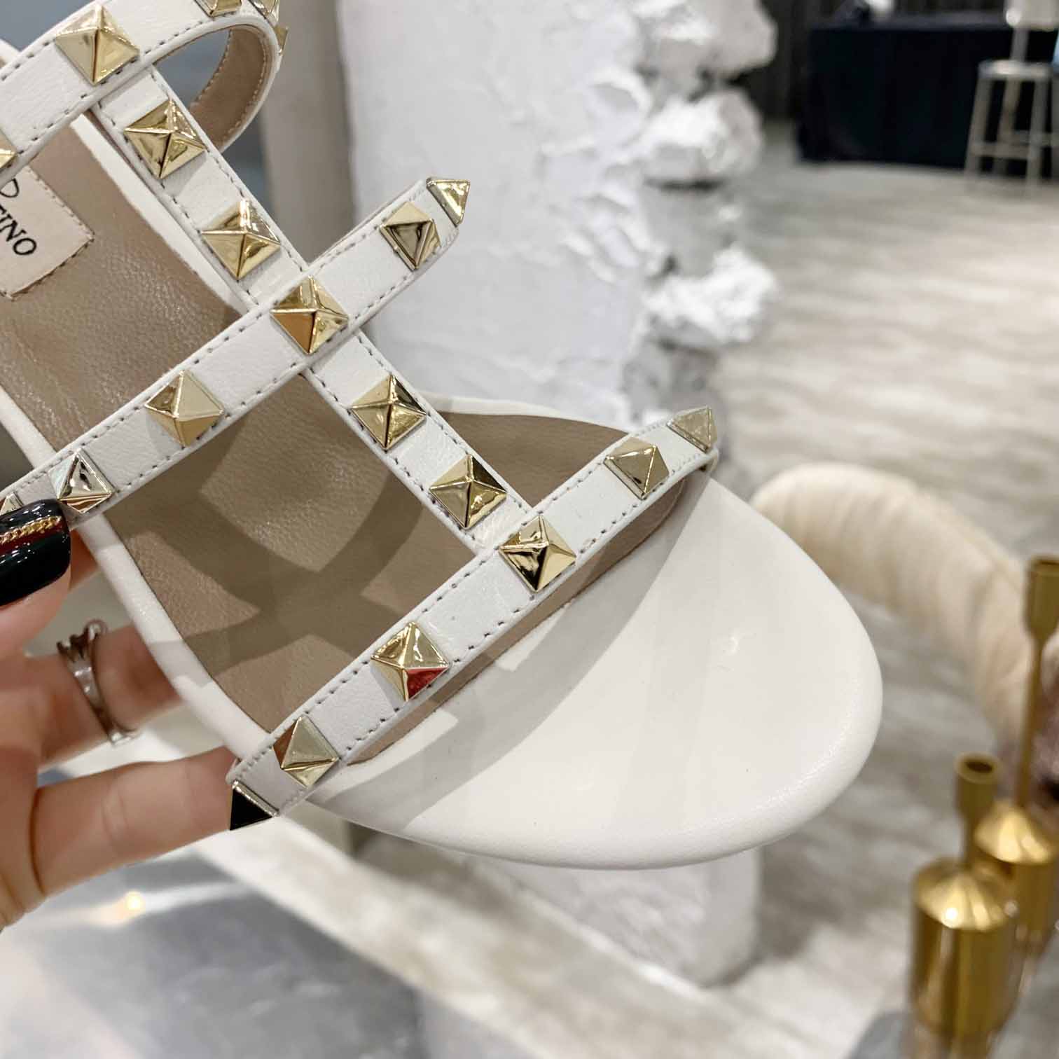 Valenti Rockstud Calfskin Leather Slide Sandal  - PerfectKickZ