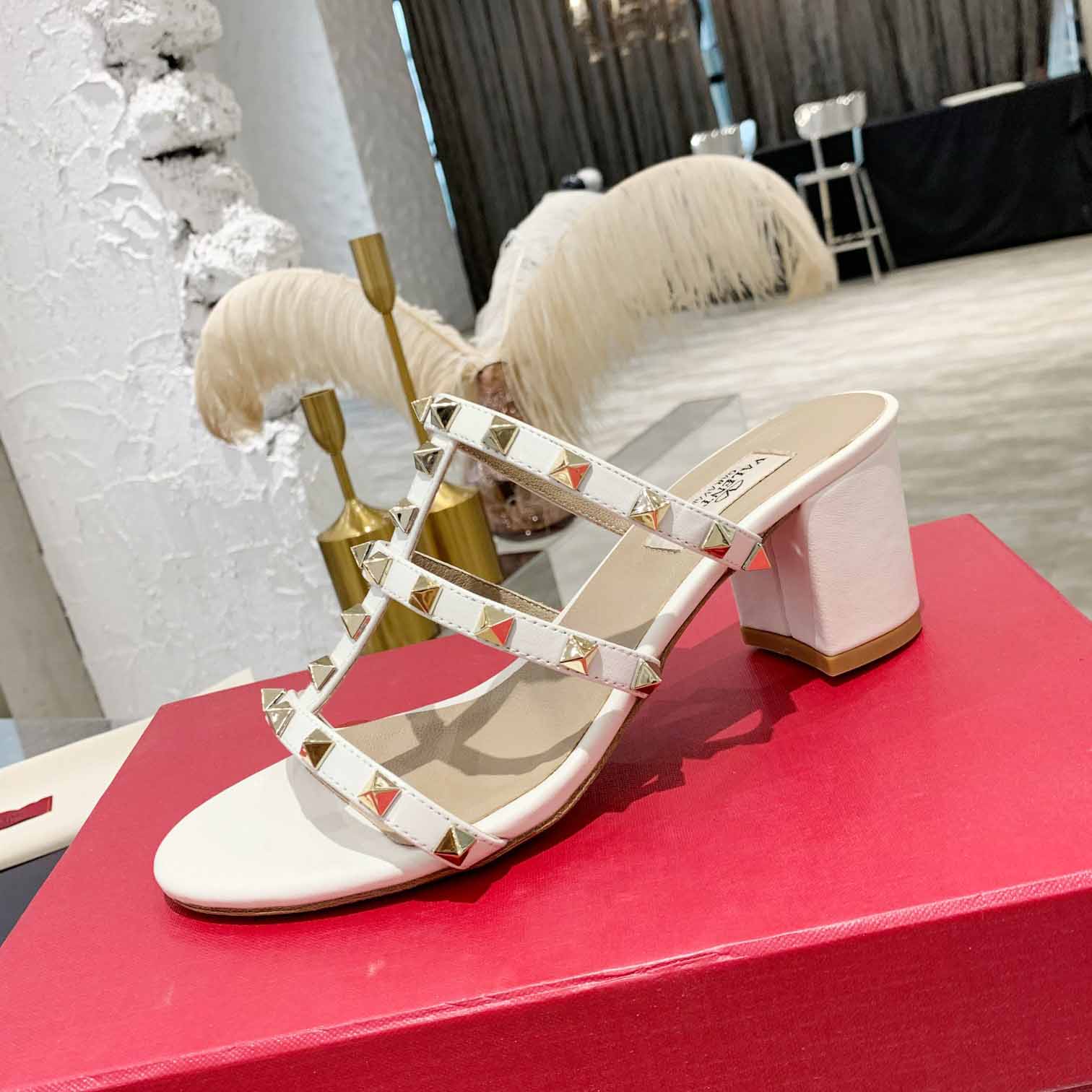 Valenti Rockstud Calfskin Leather Slide Sandal  - PerfectKickZ