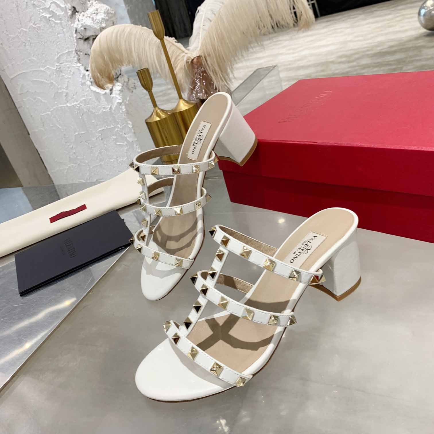 Valenti Rockstud Calfskin Leather Slide Sandal  - PerfectKickZ