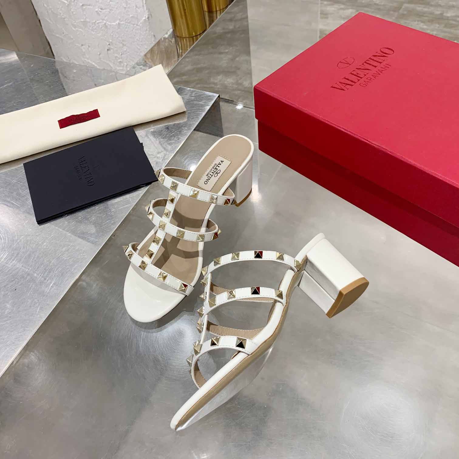 Valenti Rockstud Calfskin Leather Slide Sandal  - PerfectKickZ