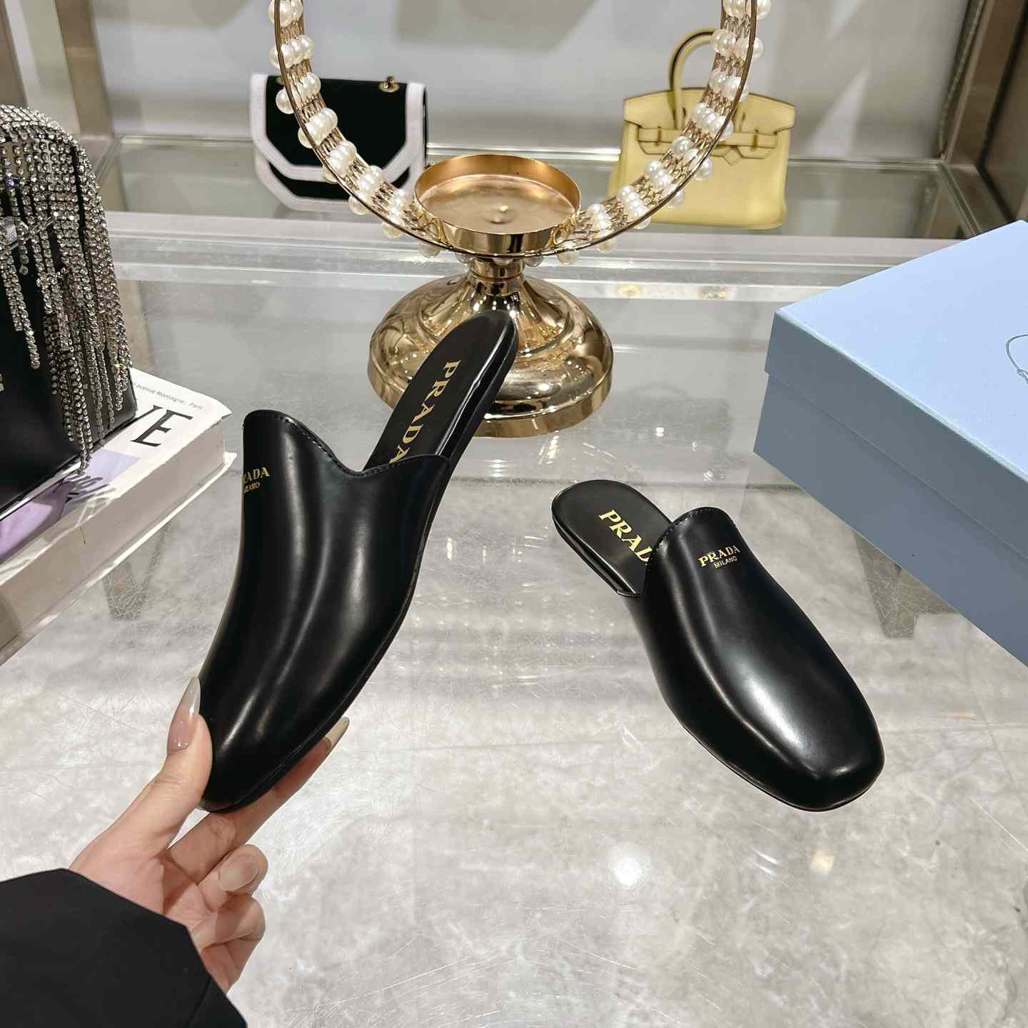 Prada Brushed Leather Slippers - PerfectKickZ