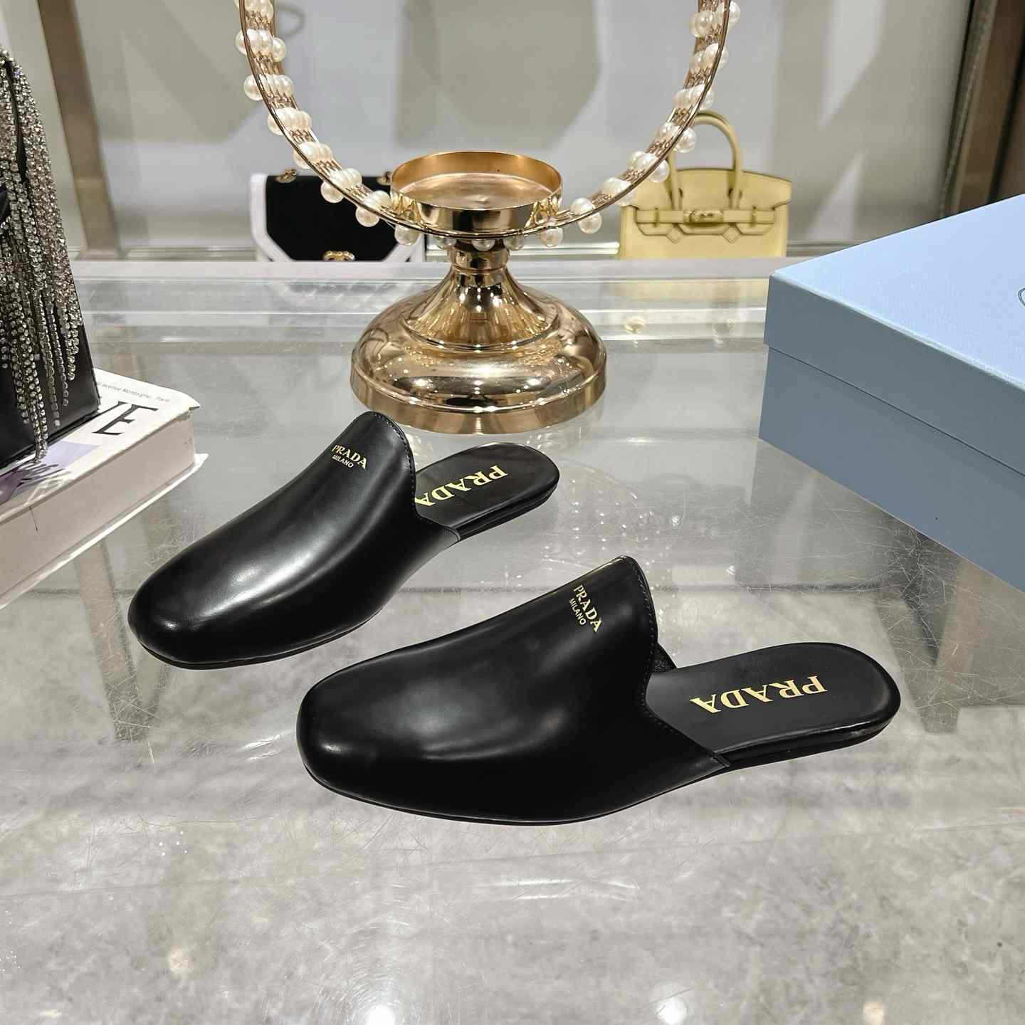 Prada Brushed Leather Slippers - PerfectKickZ