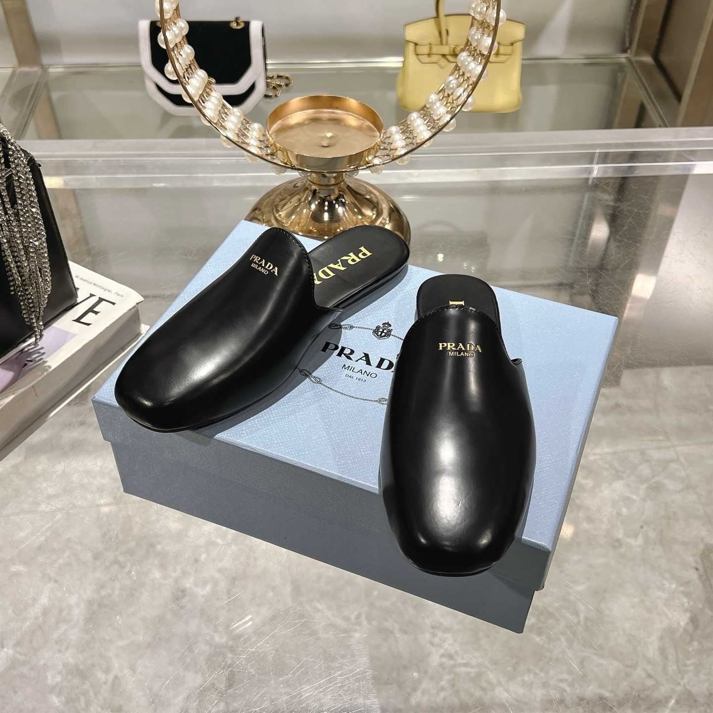 Prada Brushed Leather Slippers - PerfectKickZ
