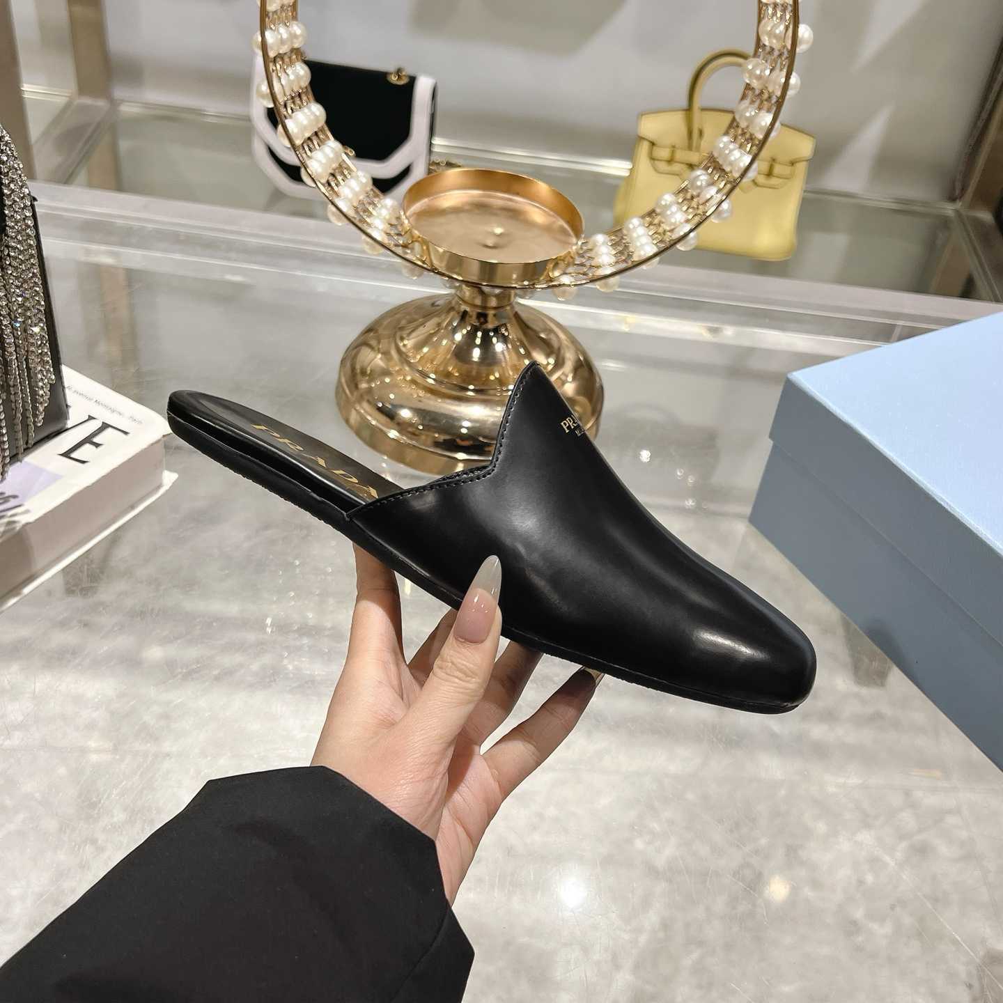 Prada Brushed Leather Slippers - PerfectKickZ