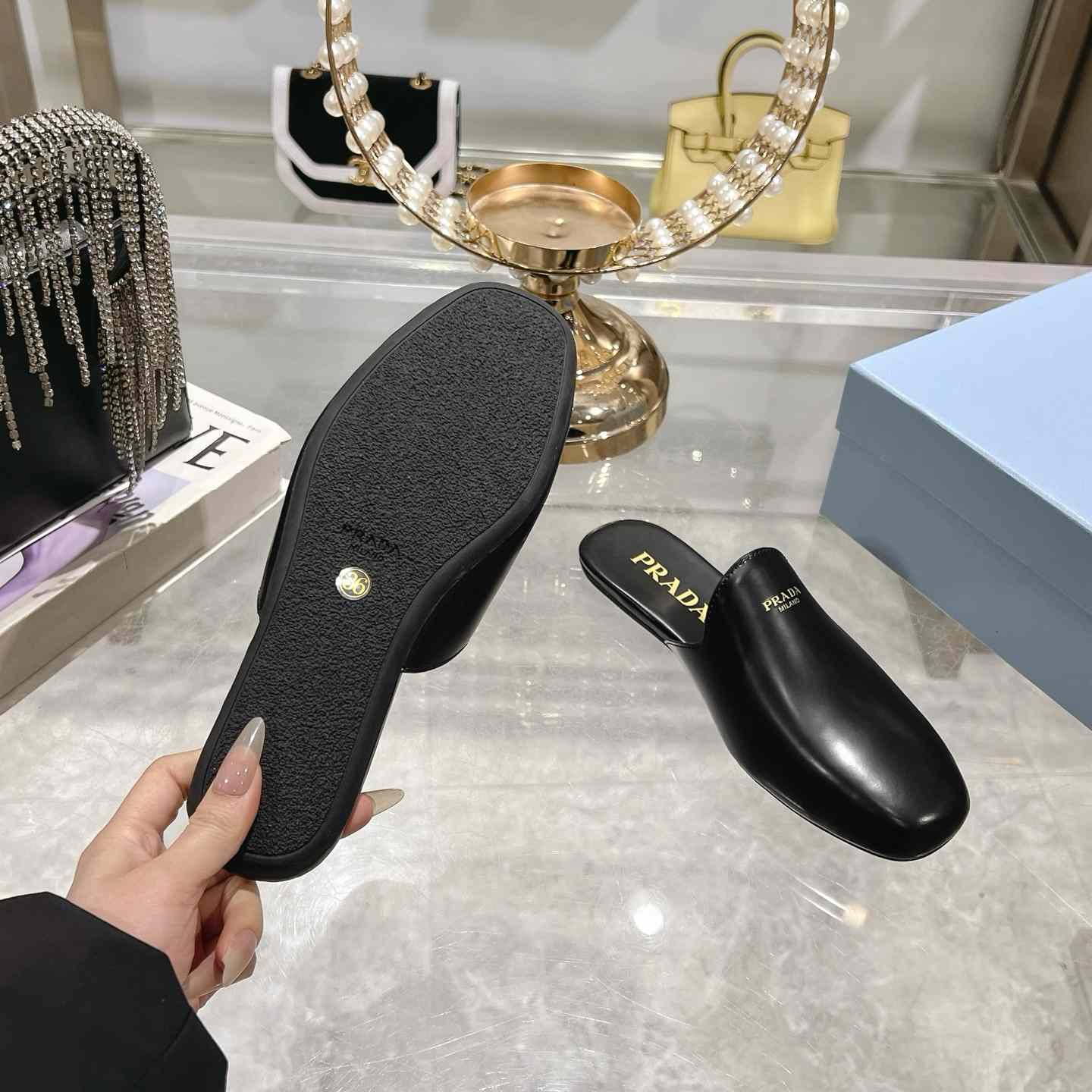 Prada Brushed Leather Slippers - PerfectKickZ