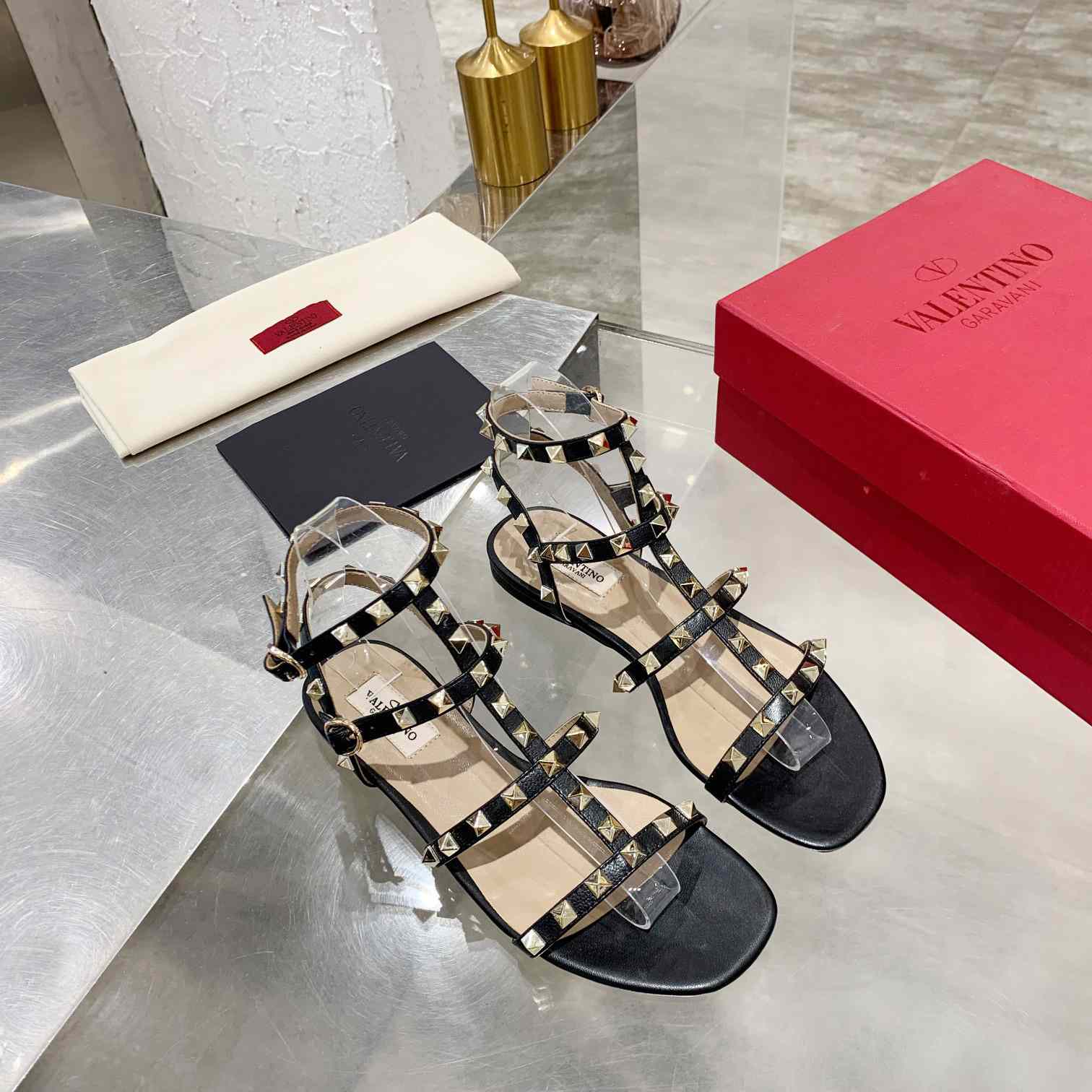 Valenti Rockstud Flat calfskin Sandal With Straps  - PerfectKickZ