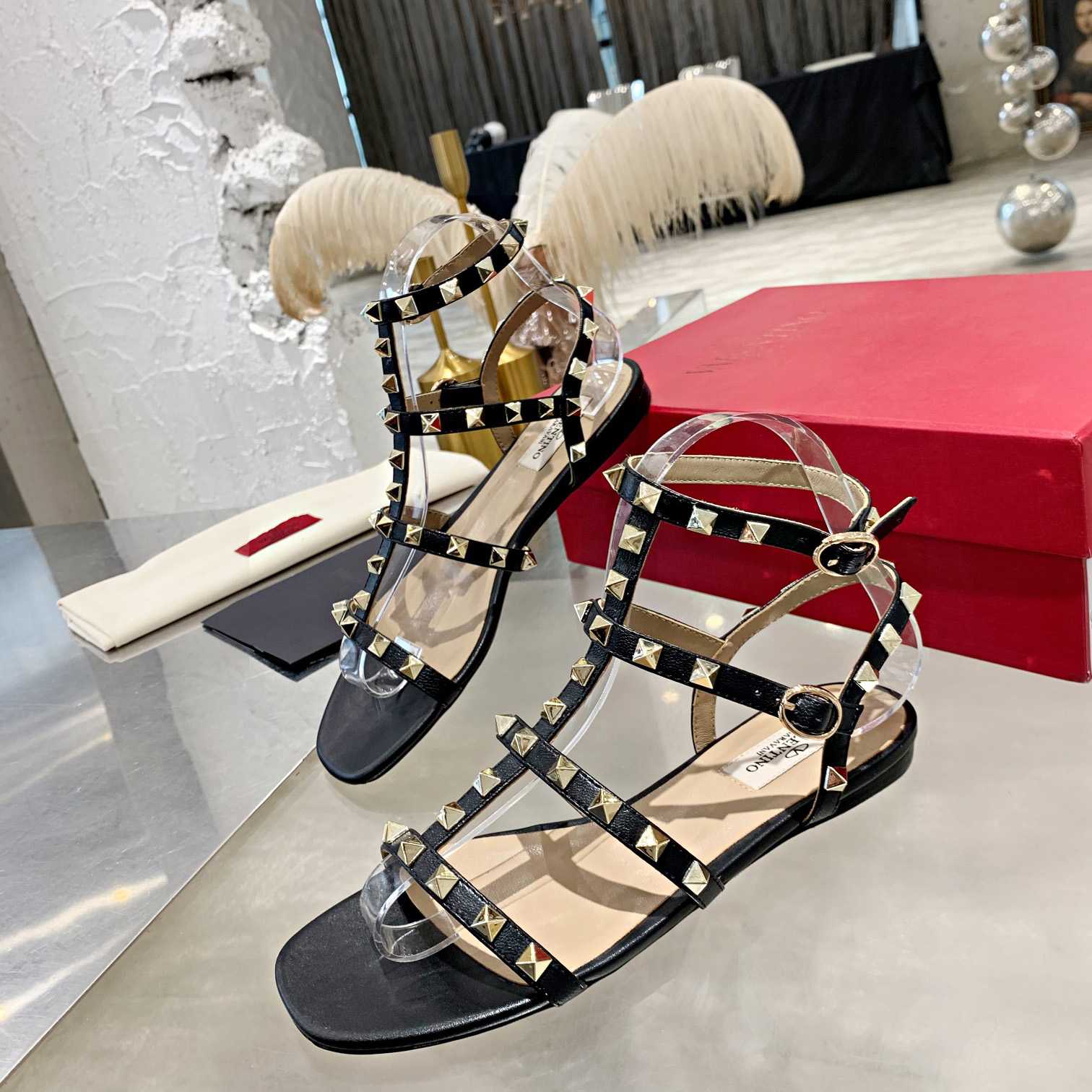 Valenti Rockstud Flat calfskin Sandal With Straps  - PerfectKickZ