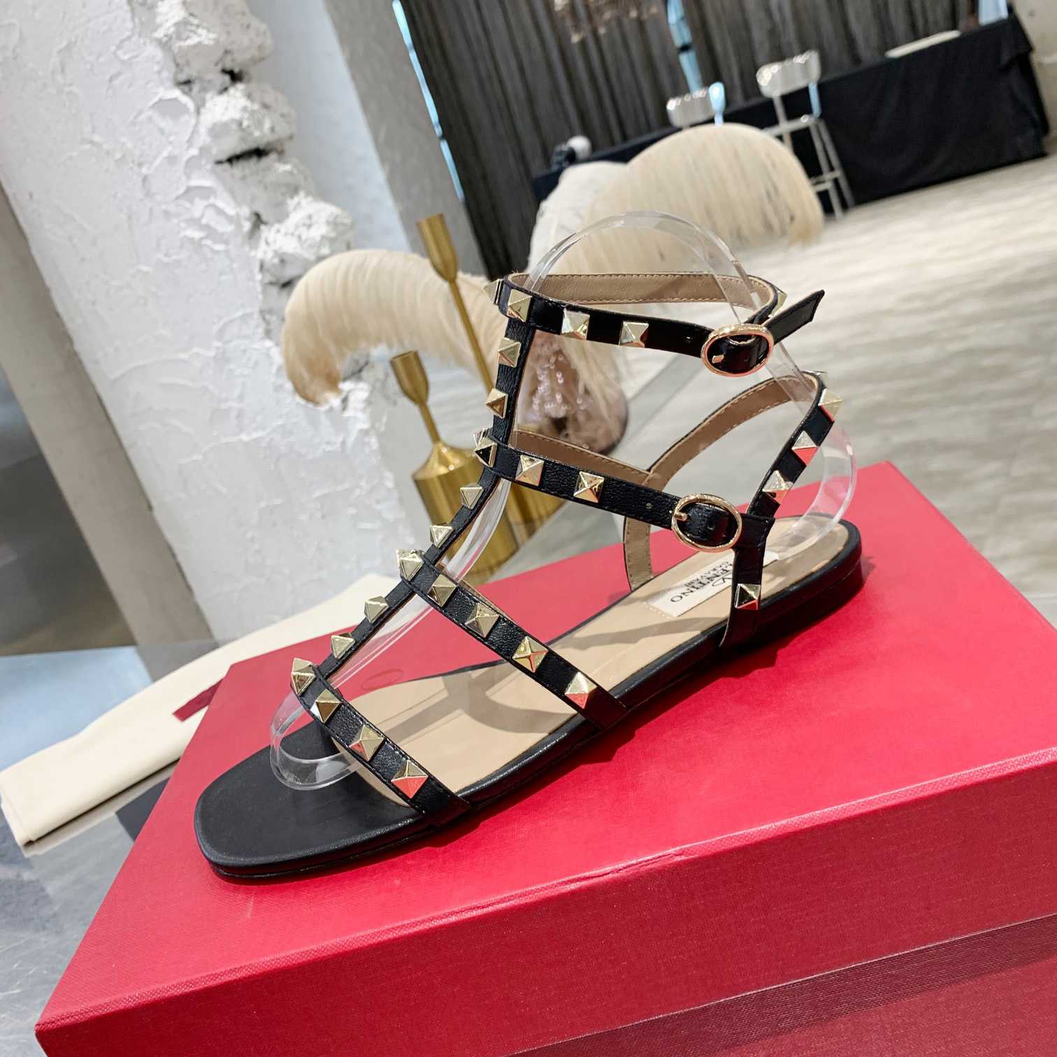 Valenti Rockstud Flat calfskin Sandal With Straps  - PerfectKickZ