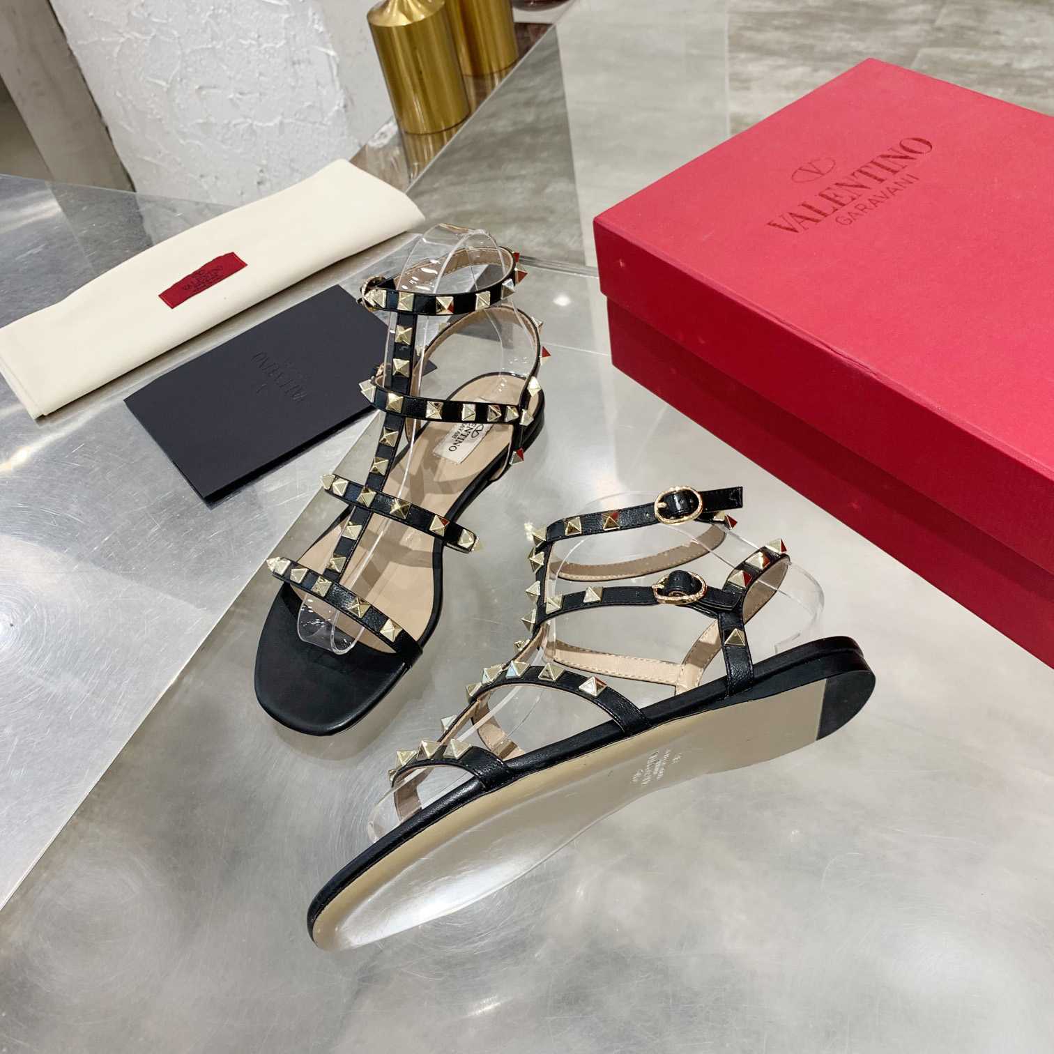 Valenti Rockstud Flat calfskin Sandal With Straps  - PerfectKickZ