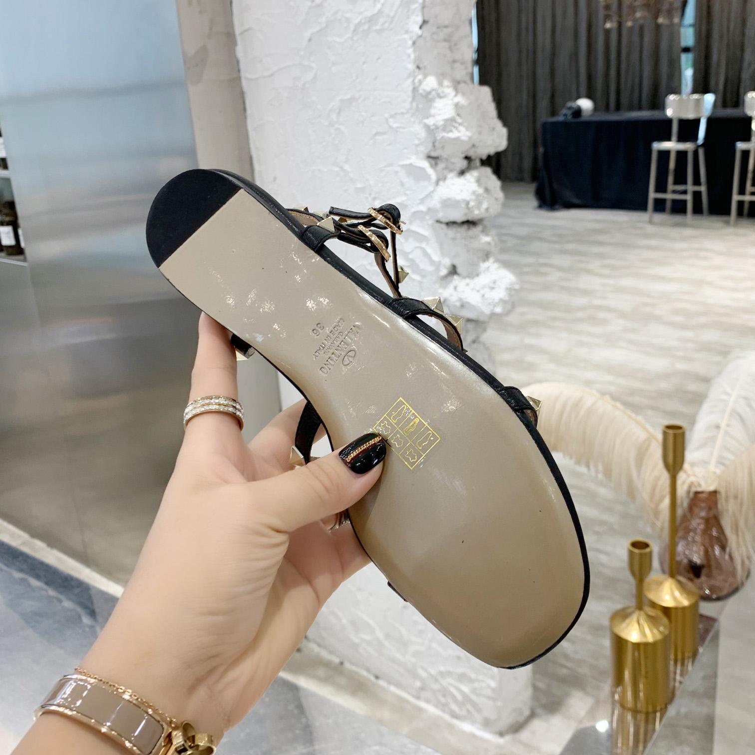 Valenti Rockstud Flat calfskin Sandal With Straps  - PerfectKickZ