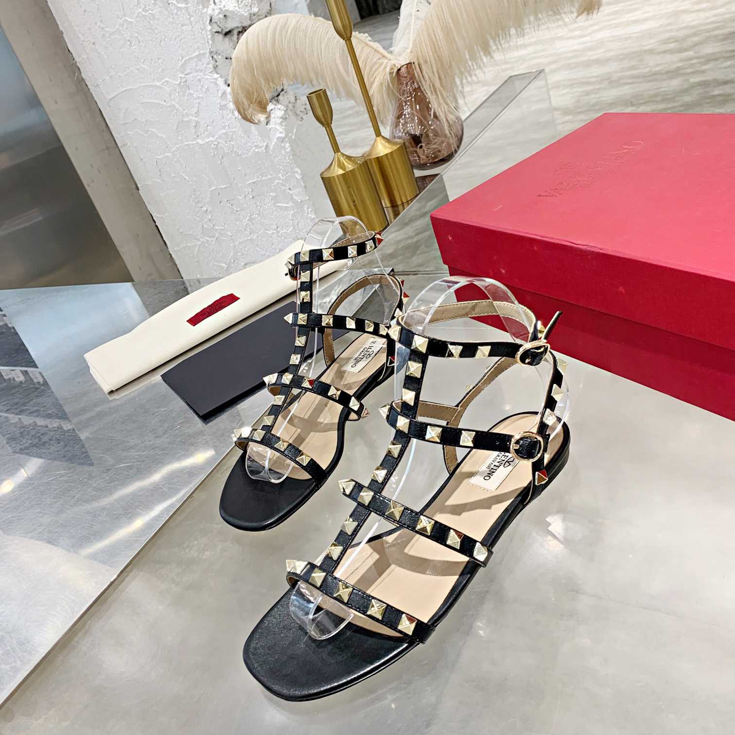 Valenti Rockstud Flat calfskin Sandal With Straps  - PerfectKickZ