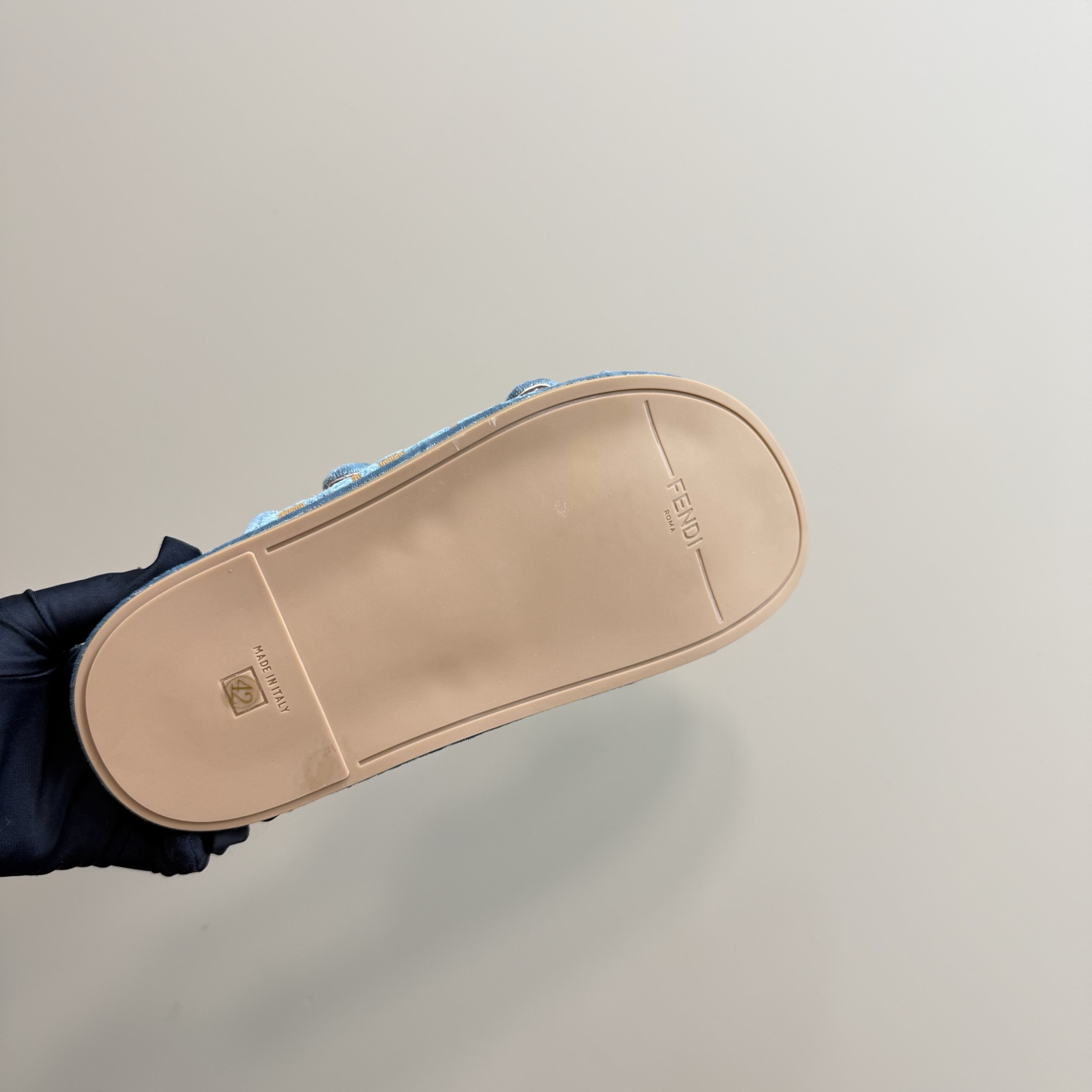 Fendi Feel Light Blue FF Jacquard Velvet Slides - PerfectKickZ