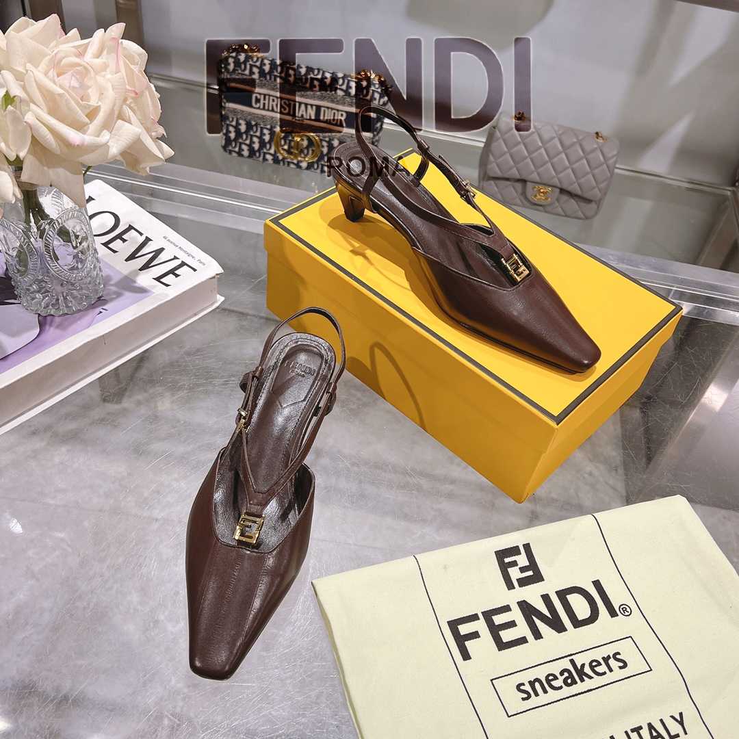 Fendi FFold Brown Eel Leather Low-heeled Slingbacks - PerfectKickZ