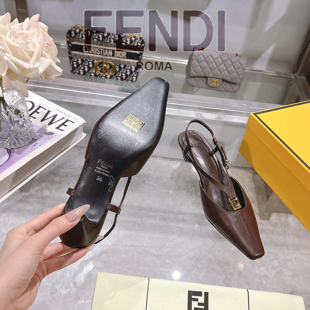 Fendi FFold Brown Eel Leather Low-heeled Slingbacks - PerfectKickZ