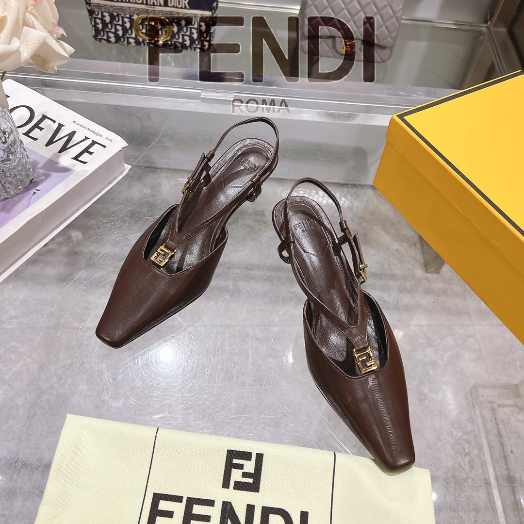 Fendi FFold Brown Eel Leather Low-heeled Slingbacks - PerfectKickZ