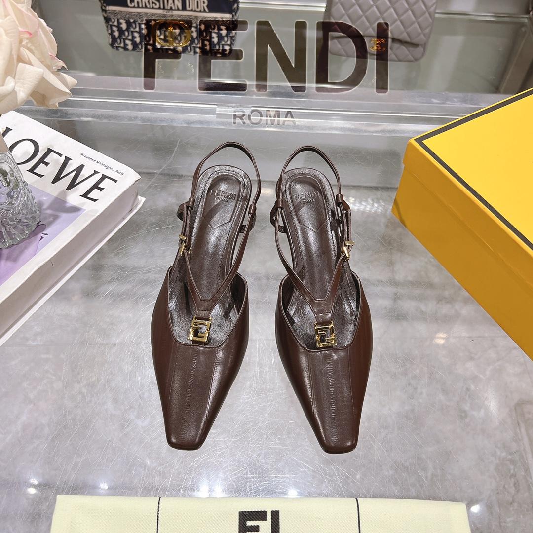 Fendi FFold Brown Eel Leather Low-heeled Slingbacks - PerfectKickZ