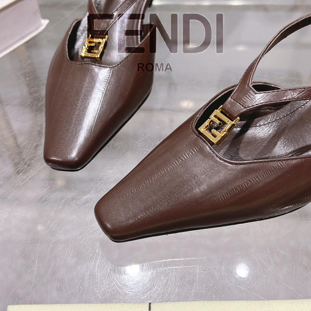 Fendi FFold Brown Eel Leather Low-heeled Slingbacks - PerfectKickZ